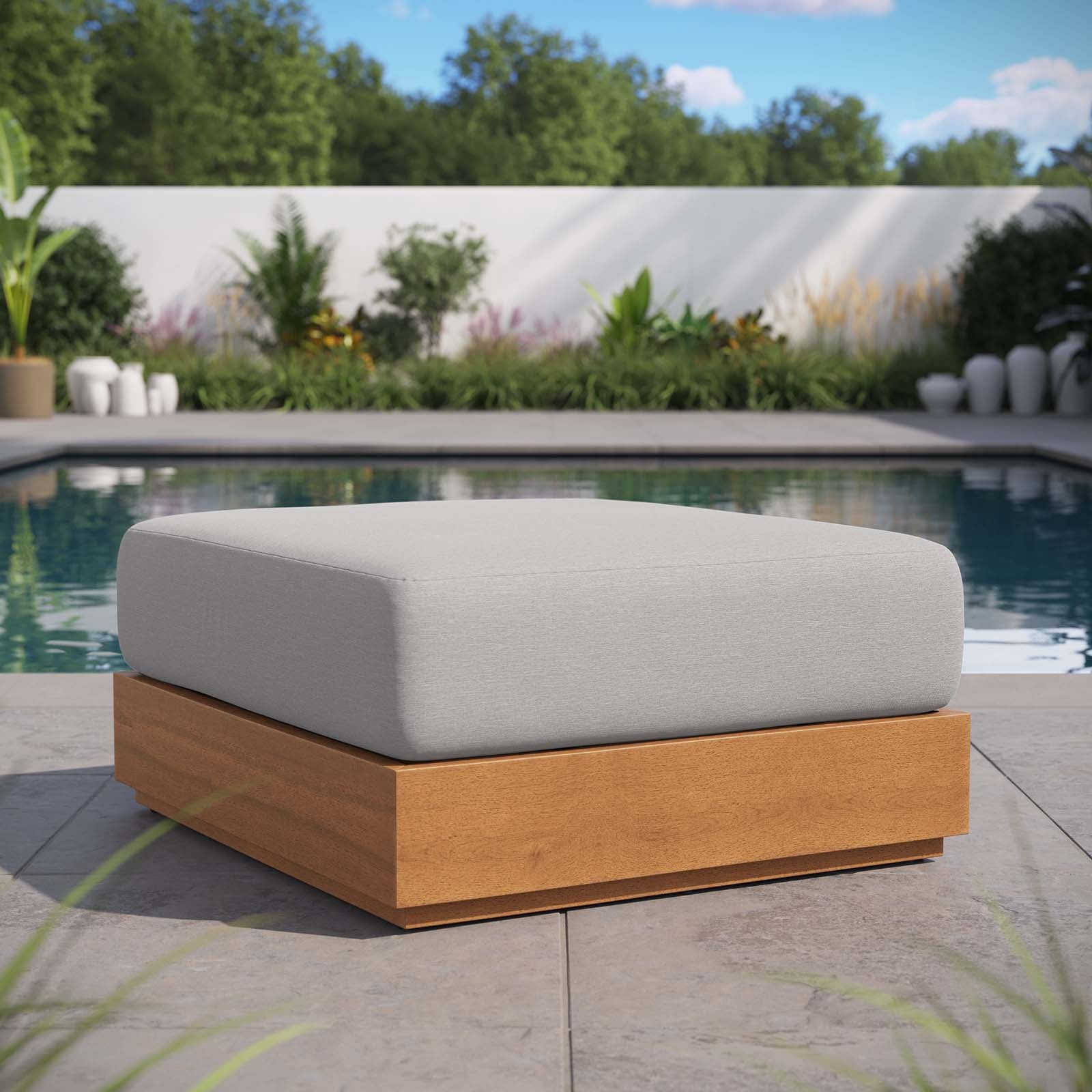Tahoe Outdoor Patio Acacia Wood Ottoman - East Shore Modern Home Furnishings