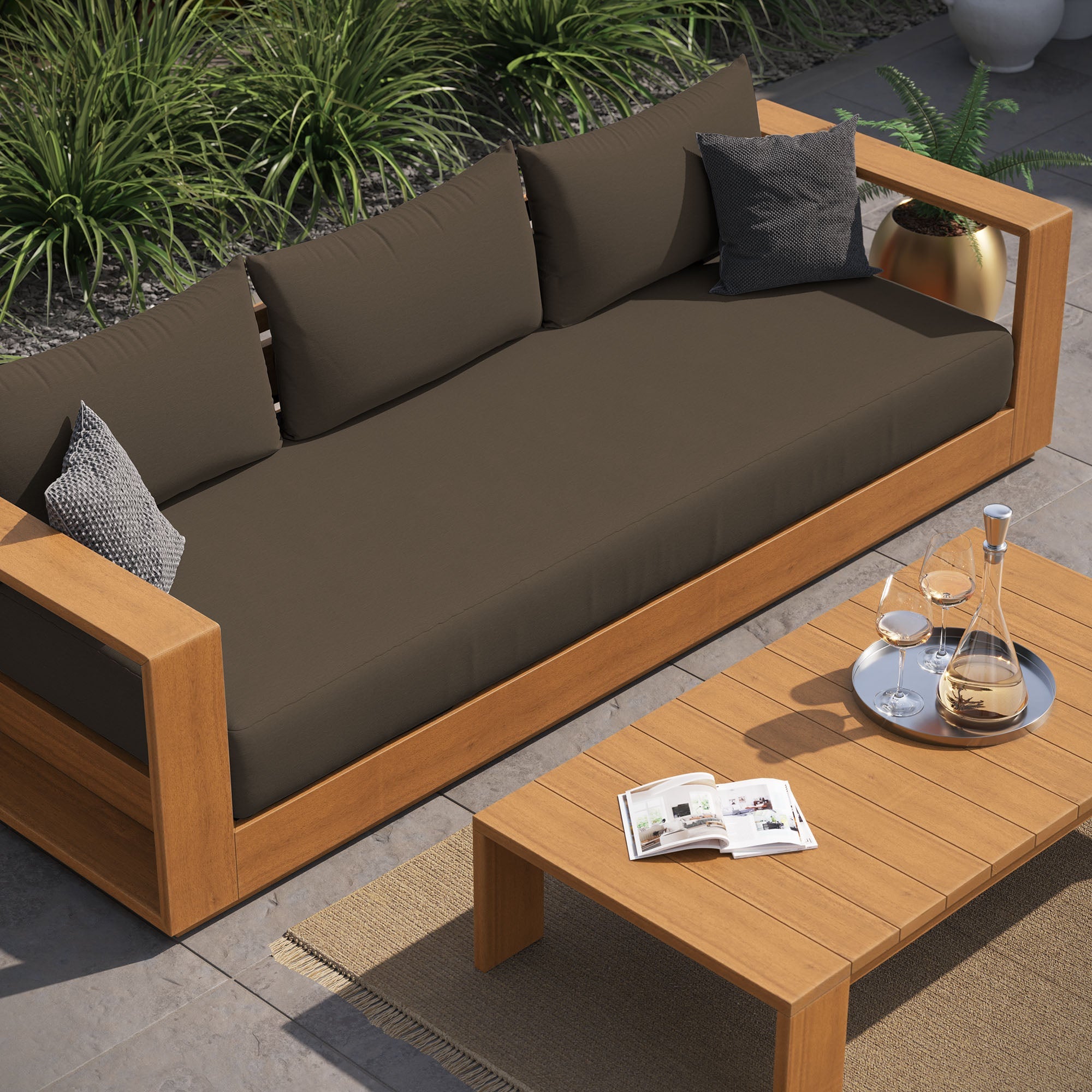 Tahoe 2-Piece Outdoor Patio Acacia Wood Sofa and Coffee Table Set by Modway - East Shore Modern Home Furnishings
