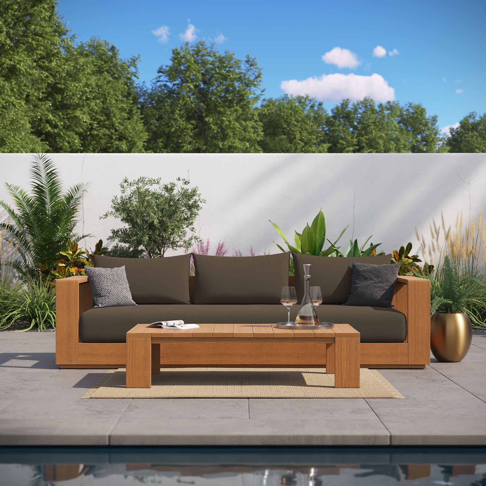 Tahoe 2-Piece Outdoor Patio Acacia Wood Sofa and Coffee Table Set by Modway - East Shore Modern Home Furnishings