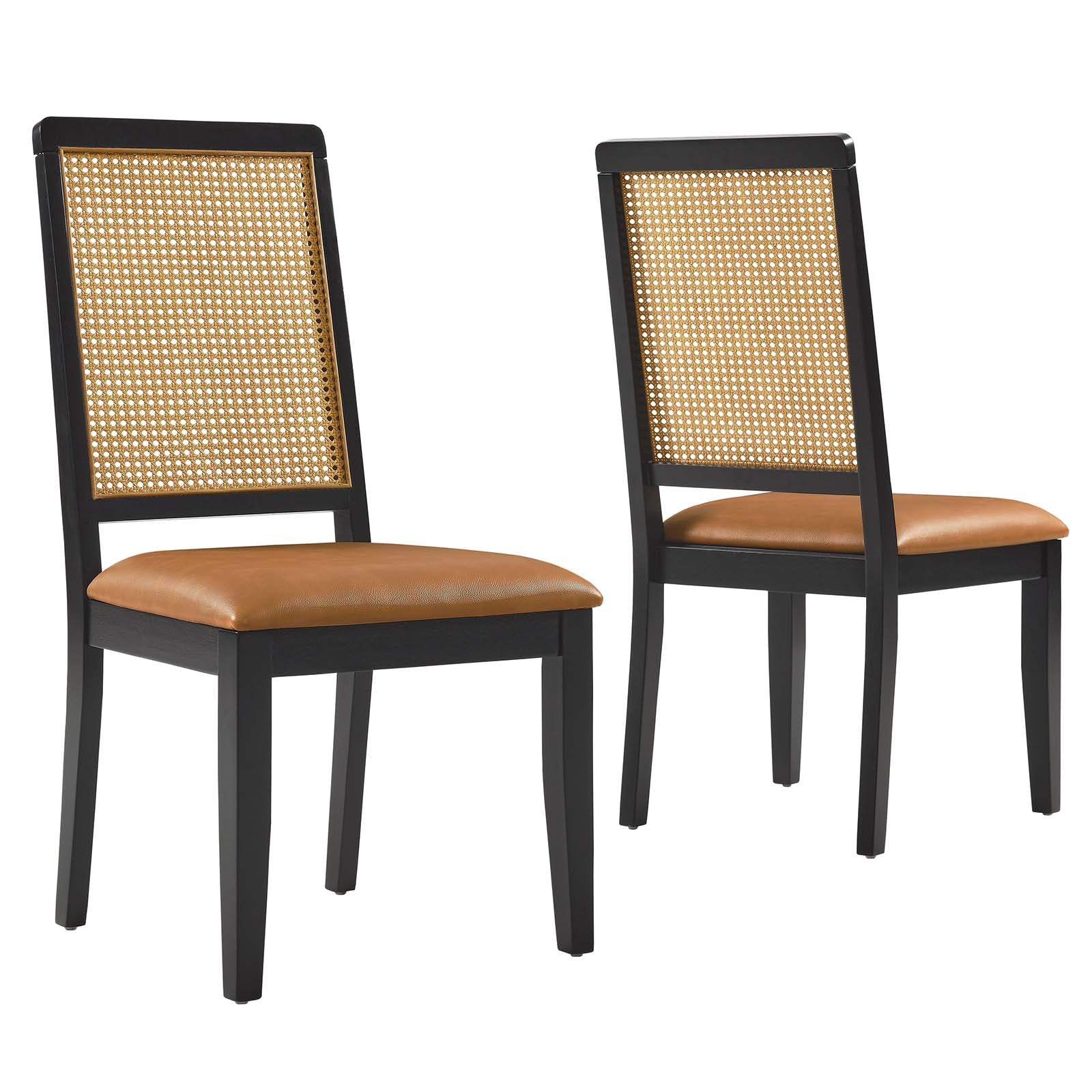 Arlo Vegan Leather Upholstered Faux Rattan and Wood Dining Side Chairs - Set of 2 - East Shore Modern Home Furnishings