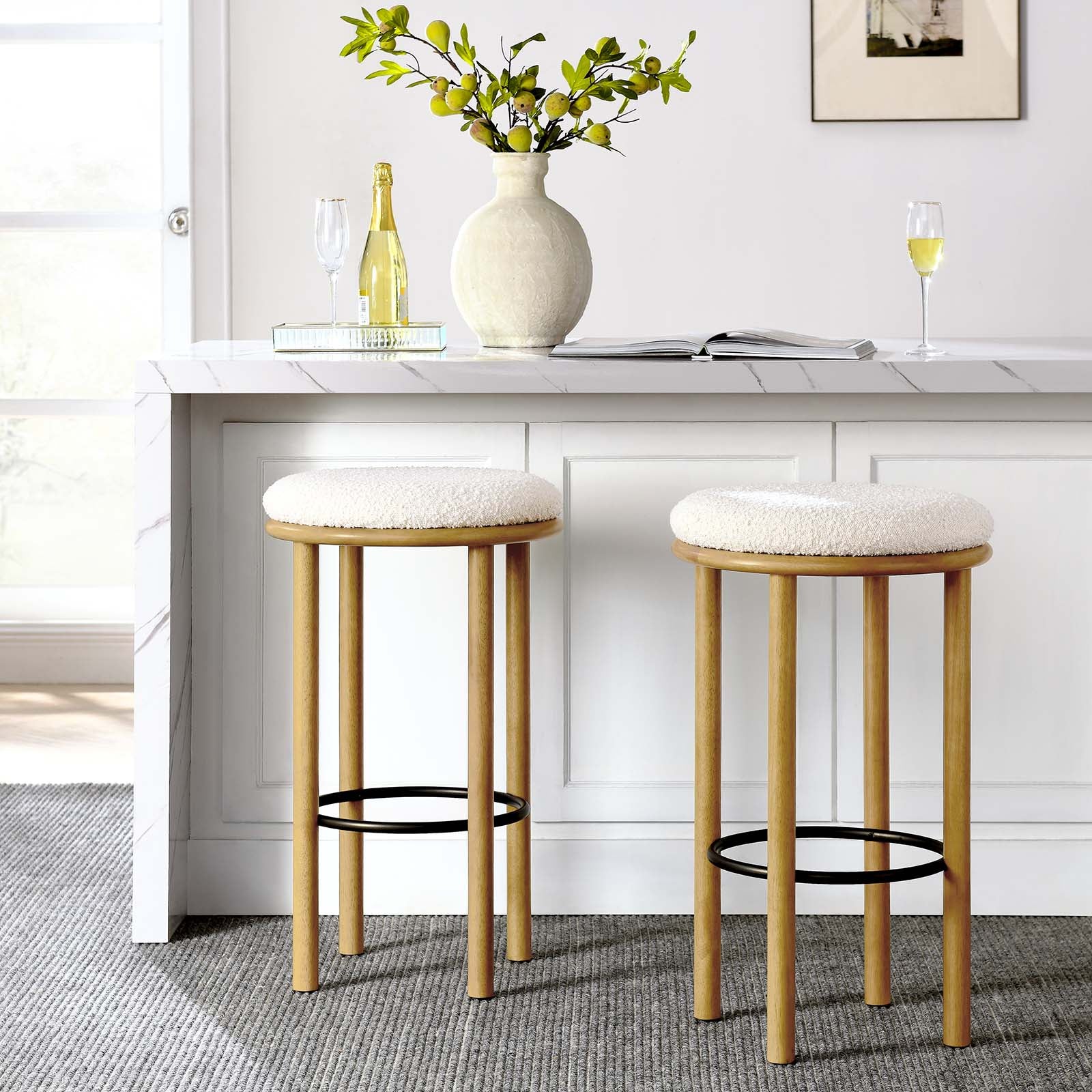 Fable Boucle Fabric Bar Stools - Set of 2 - East Shore Modern Home Furnishings