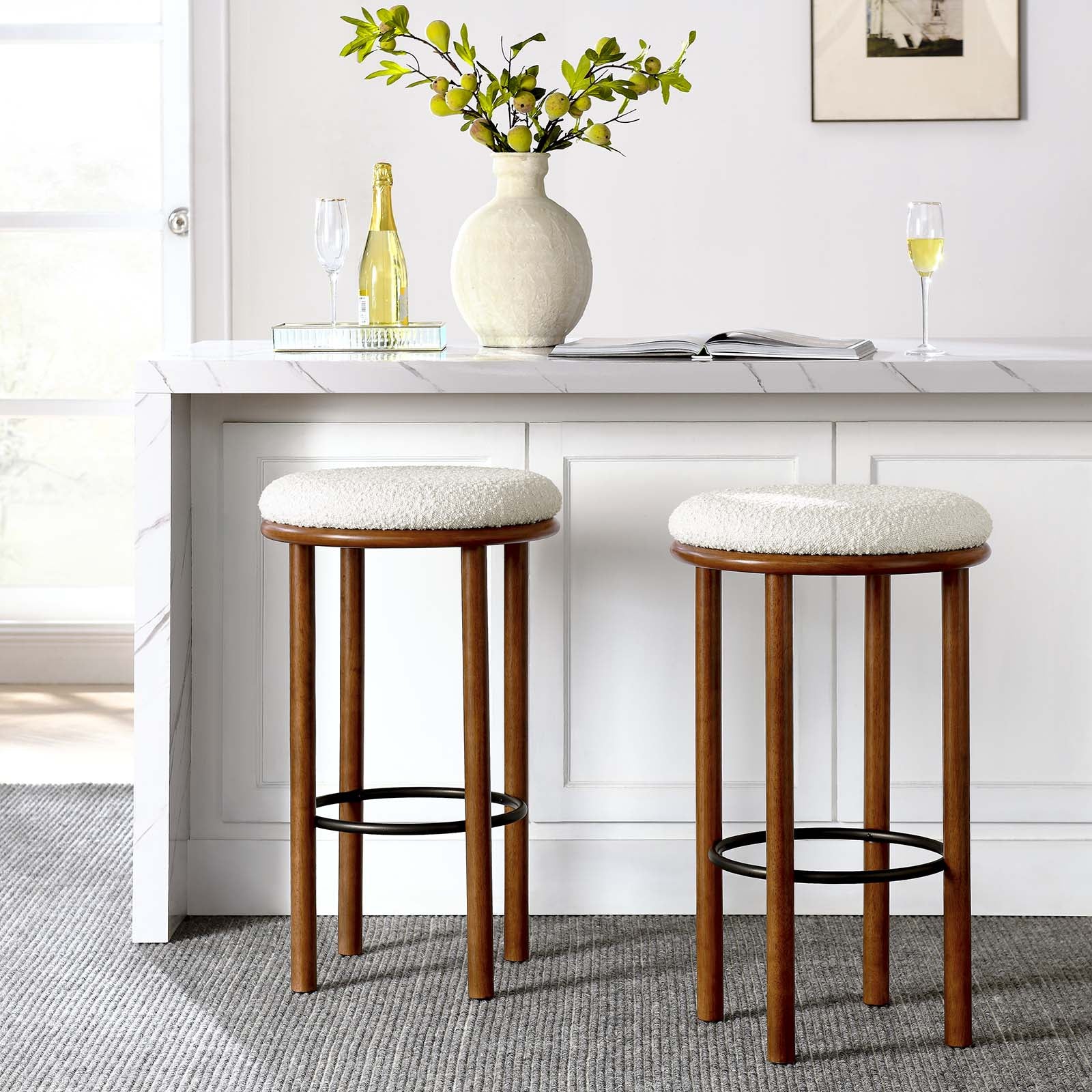 Fable Boucle Fabric Bar Stools - Set of 2 - East Shore Modern Home Furnishings