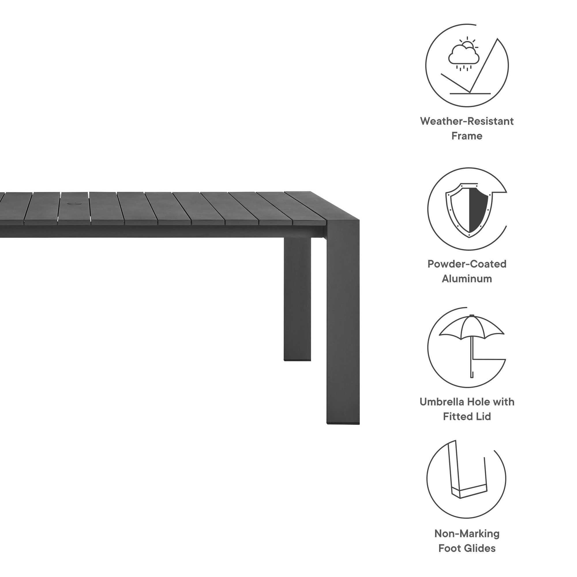 Tahoe Rectangular Outdoor Patio Aluminum Dining Table by Modway - East Shore Modern Home Furnishings