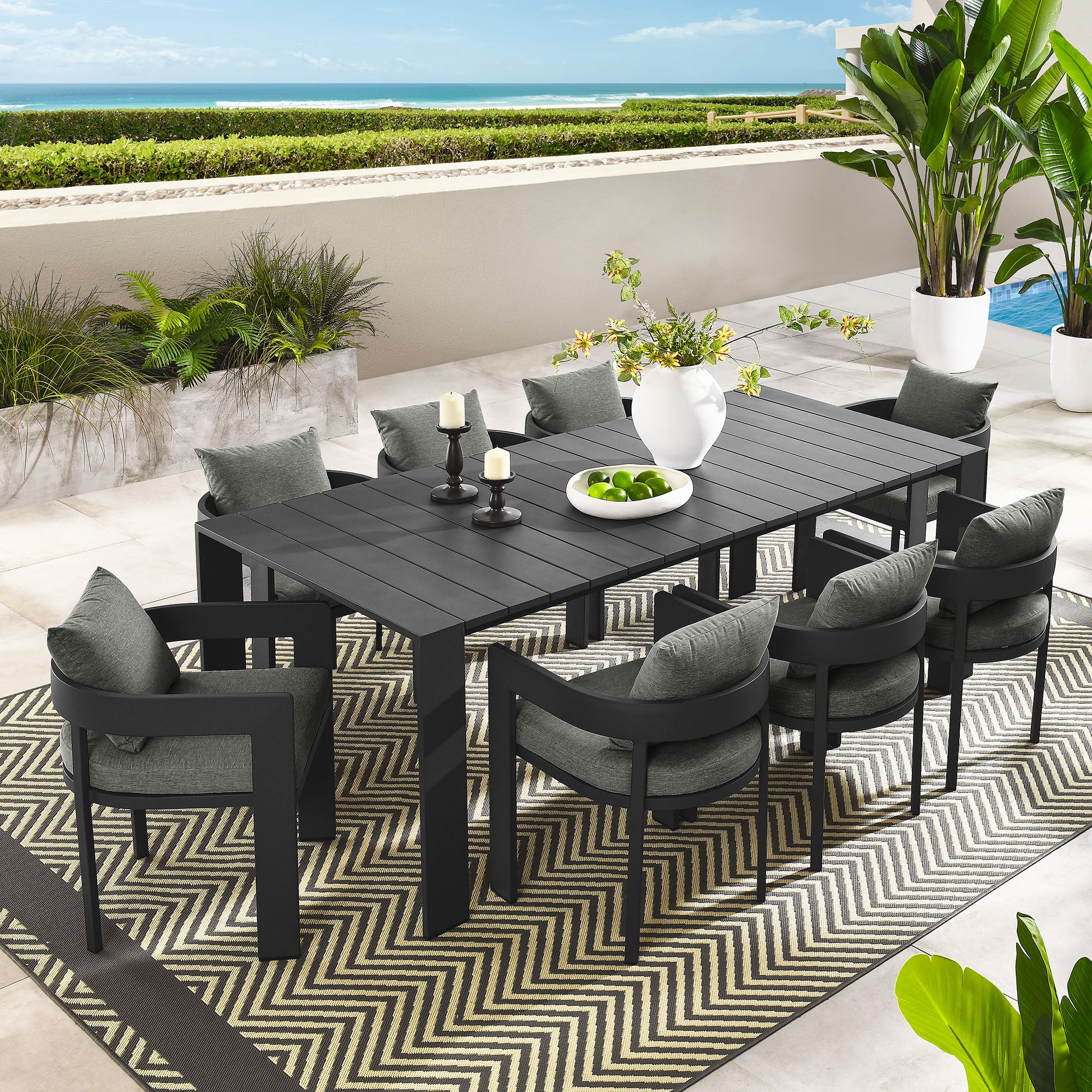 Tahoe 9-Piece Outdoor Patio Aluminum Dining Set by Modway