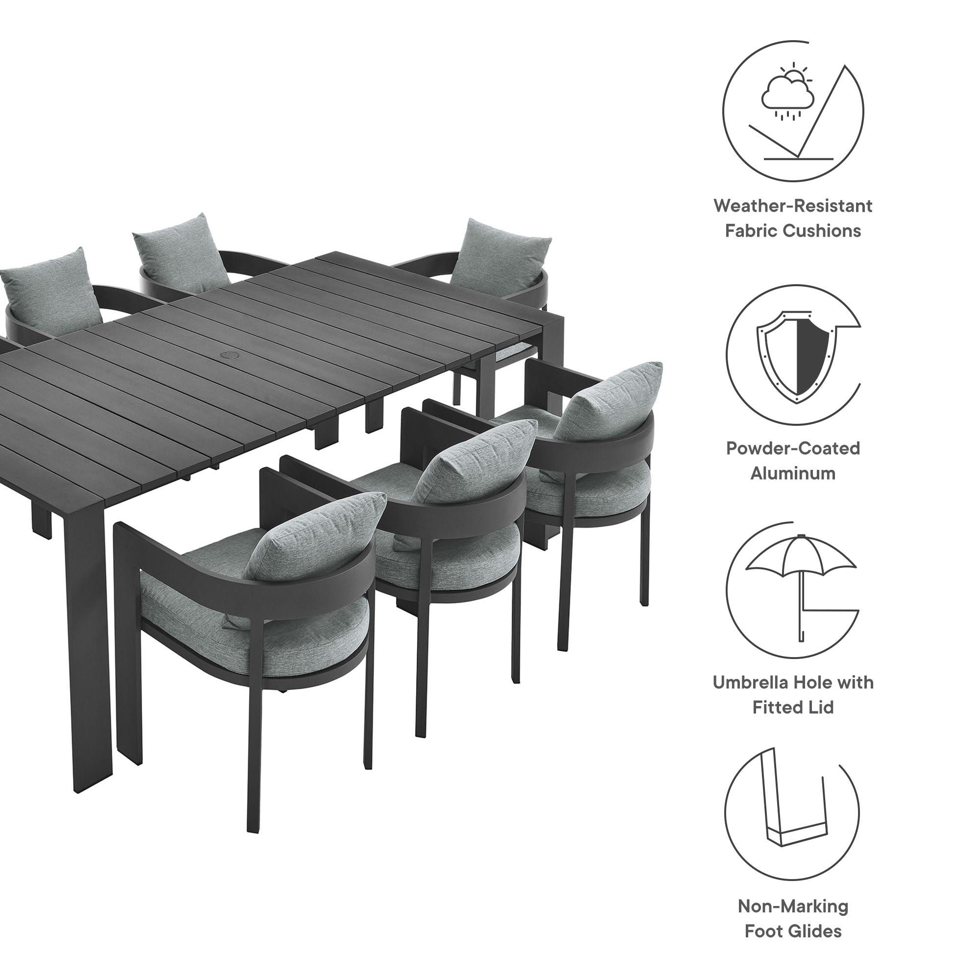 Tahoe 9-Piece Outdoor Patio Aluminum Dining Set by Modway