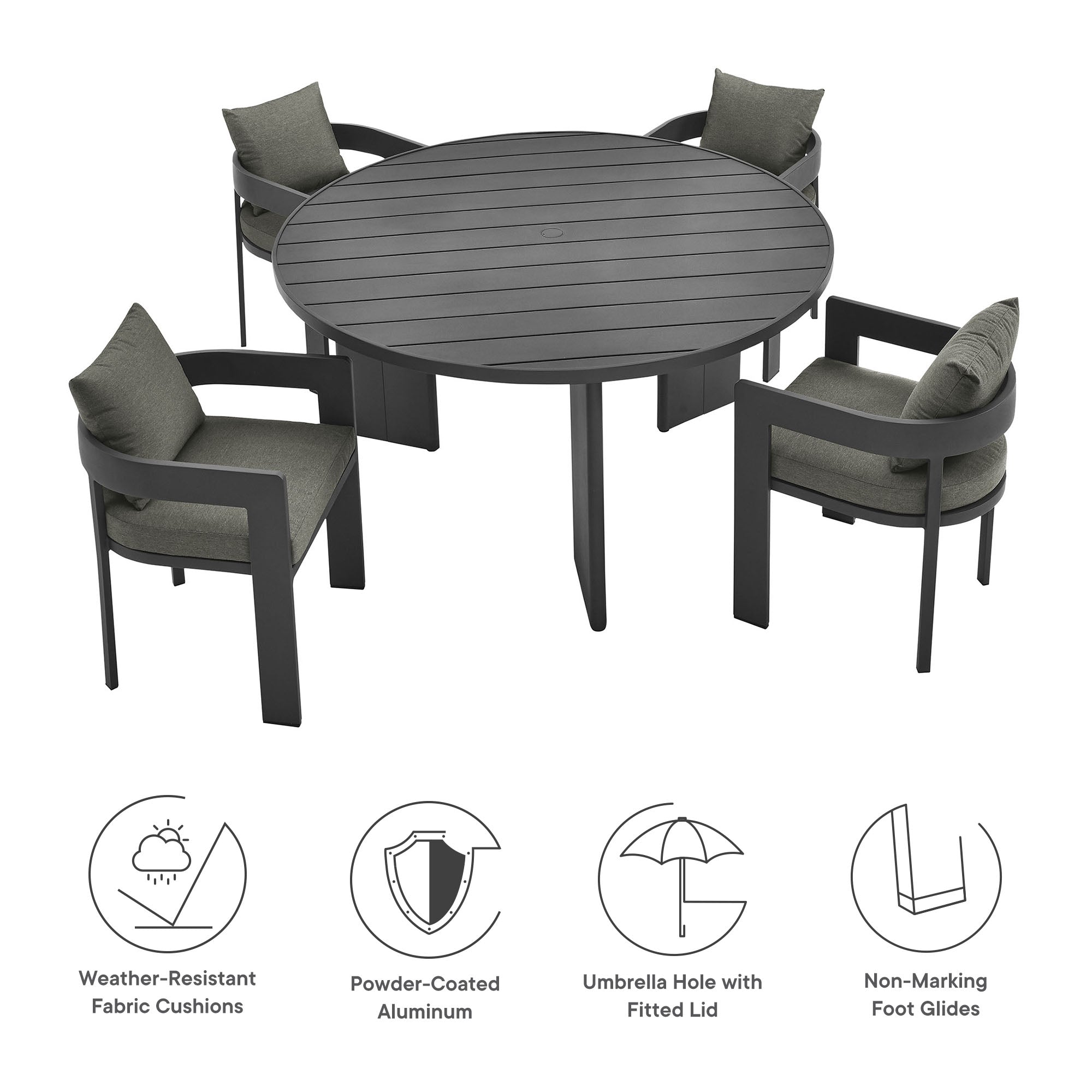 Tahoe 5-Piece Outdoor Patio Aluminum Dining Set by Modway - East Shore Modern Home Furnishings