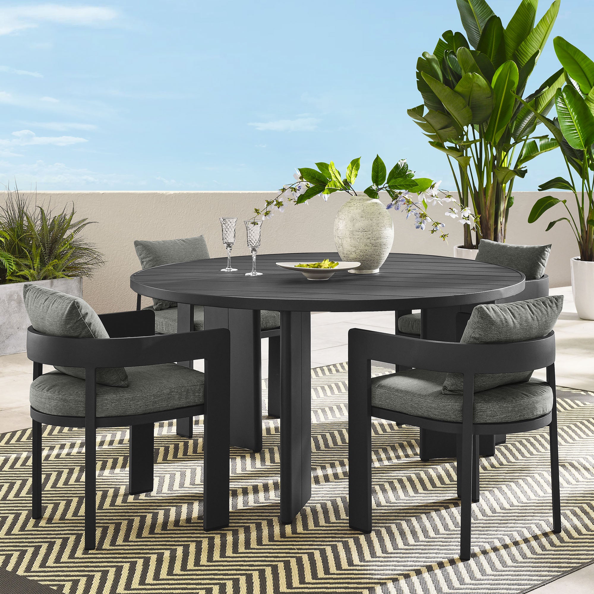 Tahoe 5-Piece Outdoor Patio Aluminum Dining Set by Modway - East Shore Modern Home Furnishings