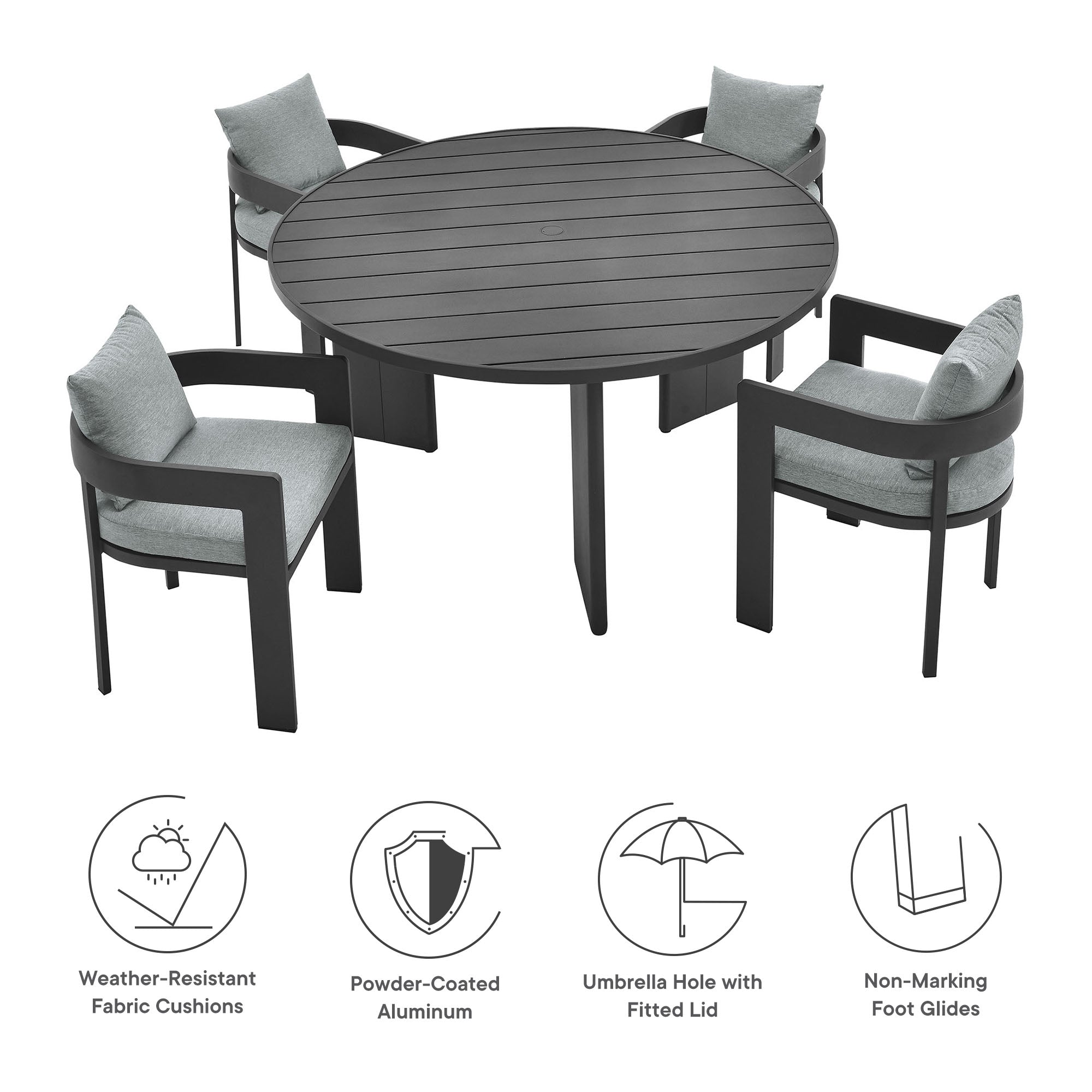 Tahoe 5-Piece Outdoor Patio Aluminum Dining Set by Modway - East Shore Modern Home Furnishings