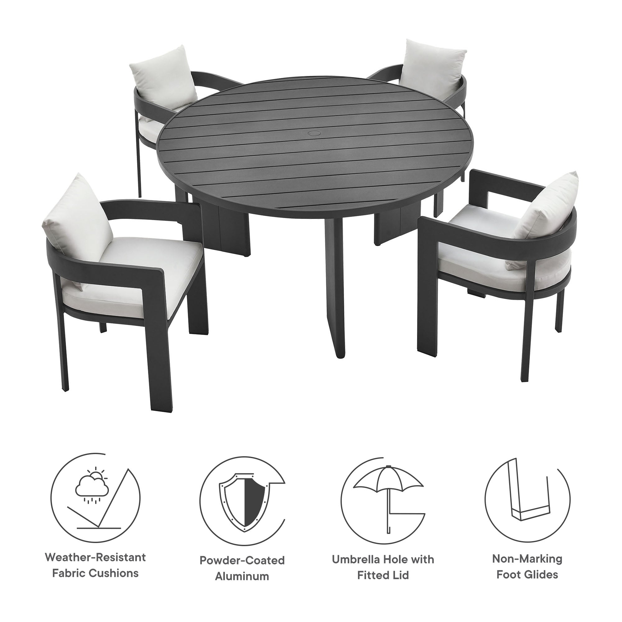 Tahoe 5-Piece Outdoor Patio Aluminum Dining Set by Modway - East Shore Modern Home Furnishings