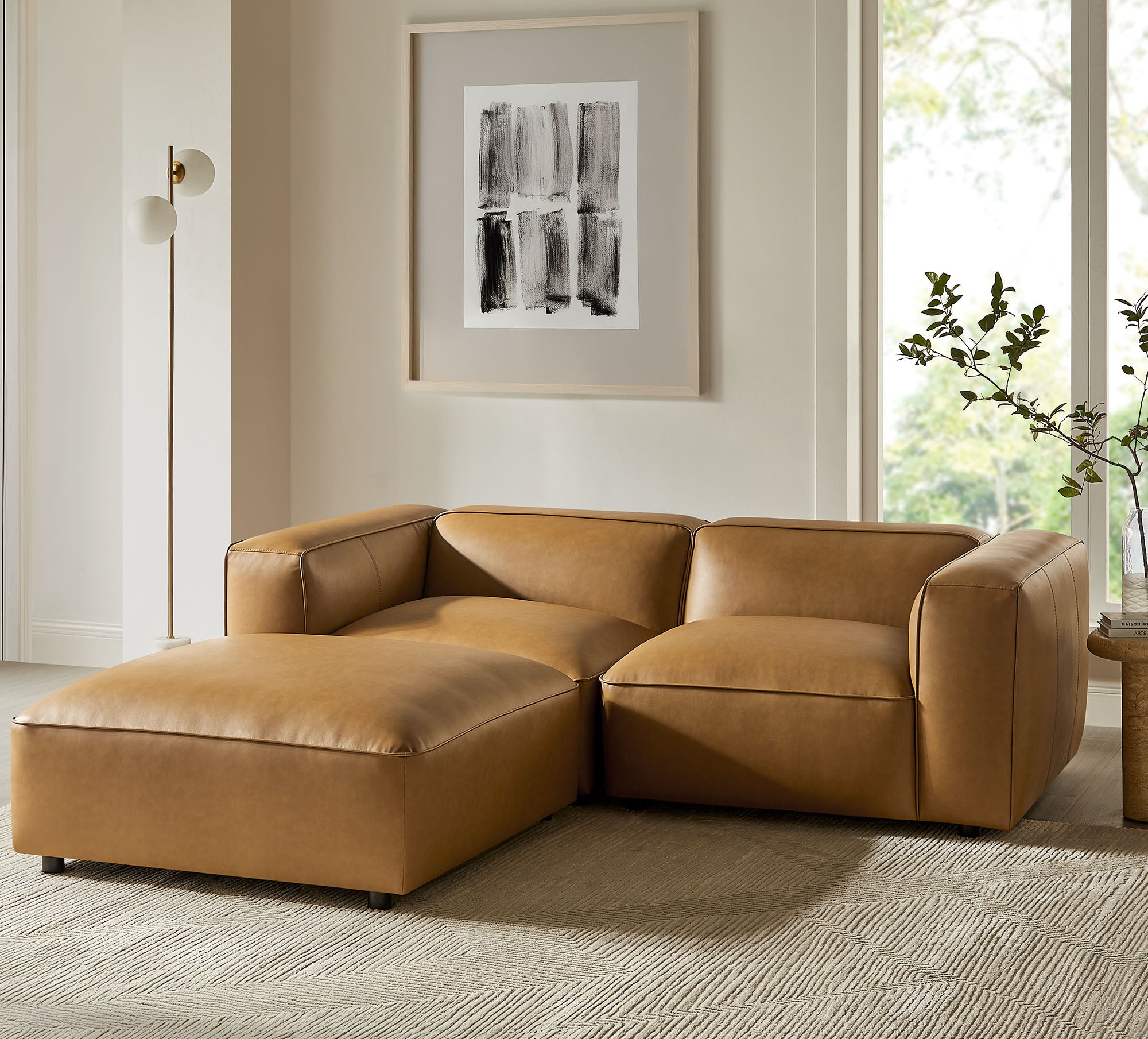 Auren 3-Piece Upholstered Vegan Leather Modular Loveseat with Ottoman by Modway