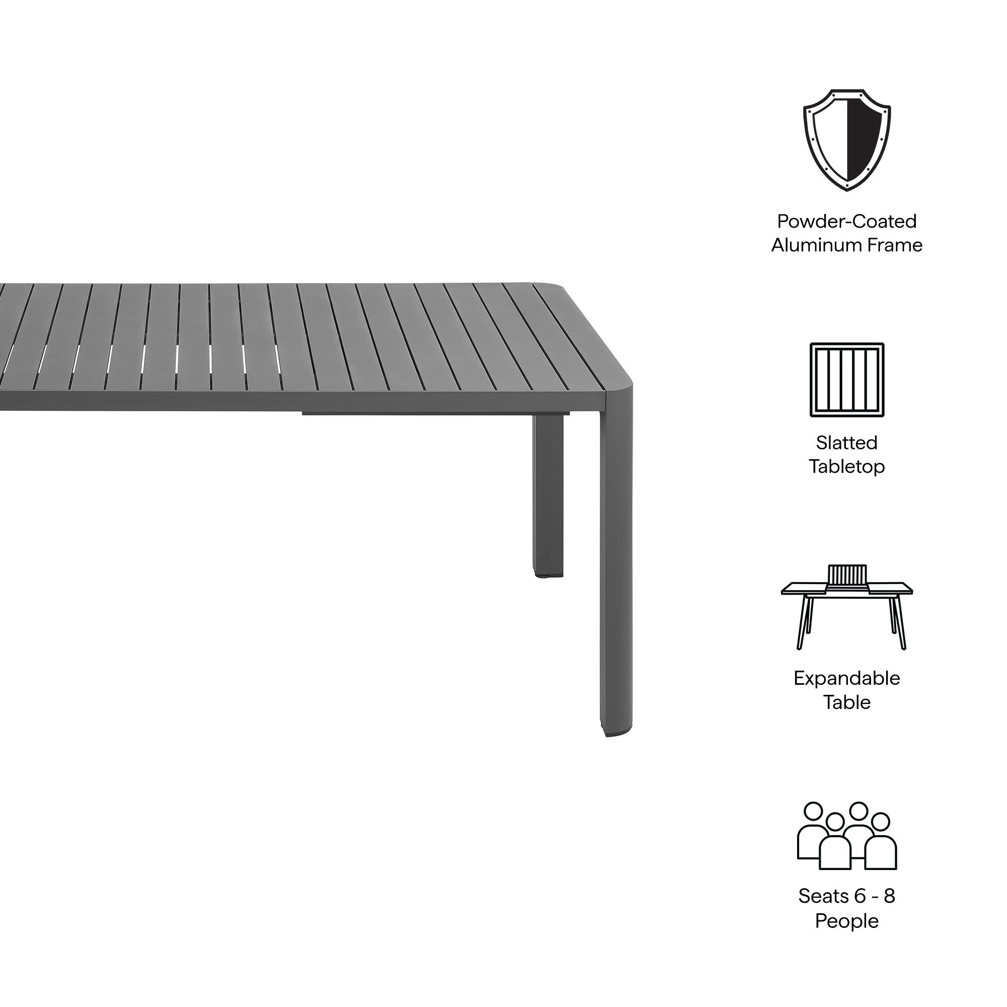 Tahoe Outdoor Patio Aluminum Extendable Dining Table by Modway - East Shore Modern Home Furnishings