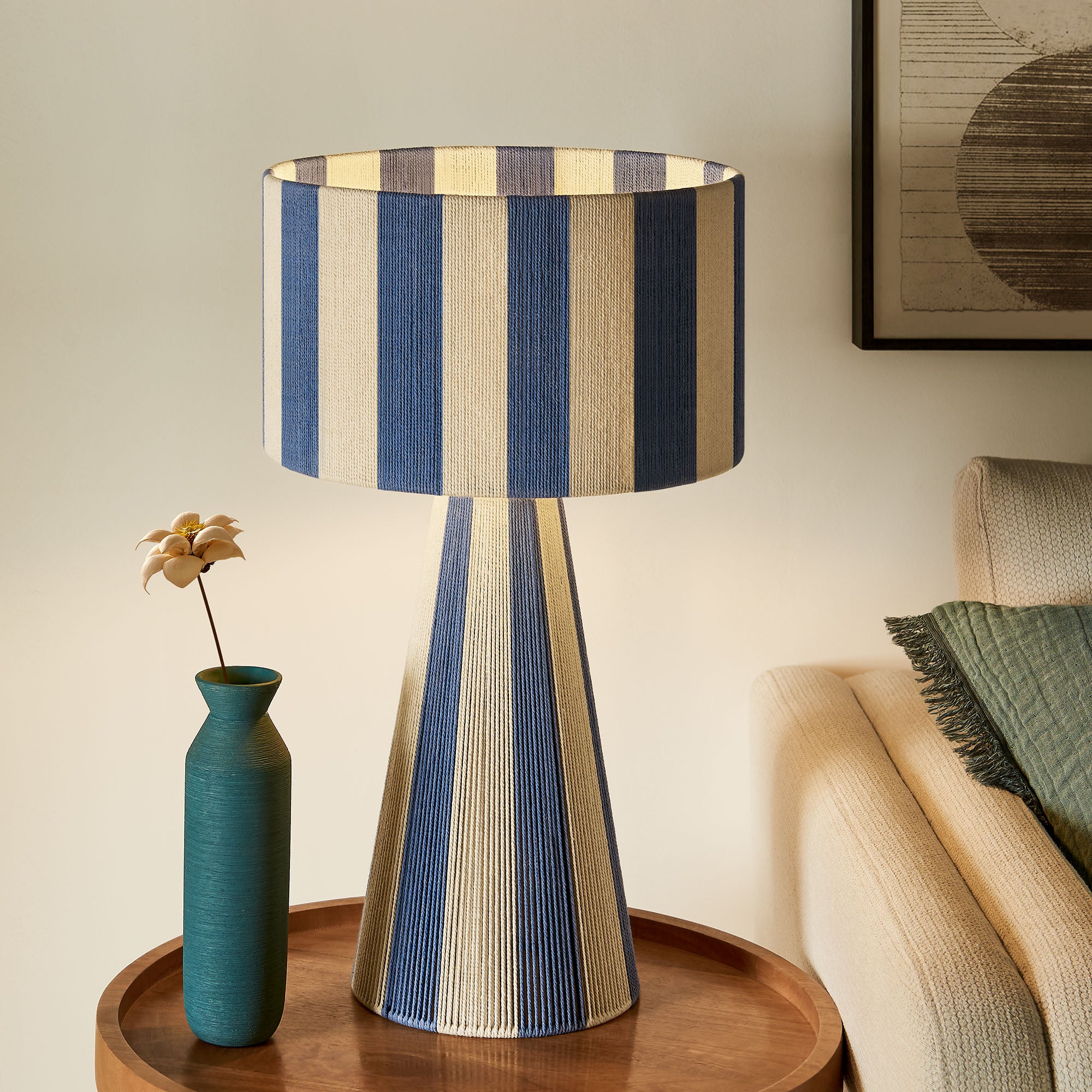 Renae Handwoven Cotton Thread Striped Table Lamp by Modway
