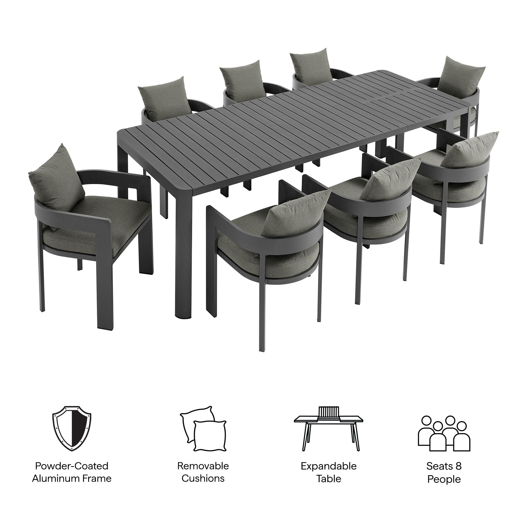 Tahoe 9-Piece Outdoor Patio Aluminum Dining Set With Extendable Table by Modway - East Shore Modern Home Furnishings