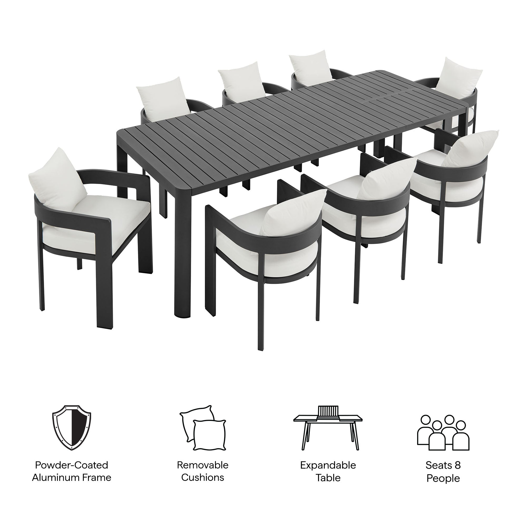 Tahoe 9-Piece Outdoor Patio Aluminum Dining Set With Extendable Table by Modway - East Shore Modern Home Furnishings