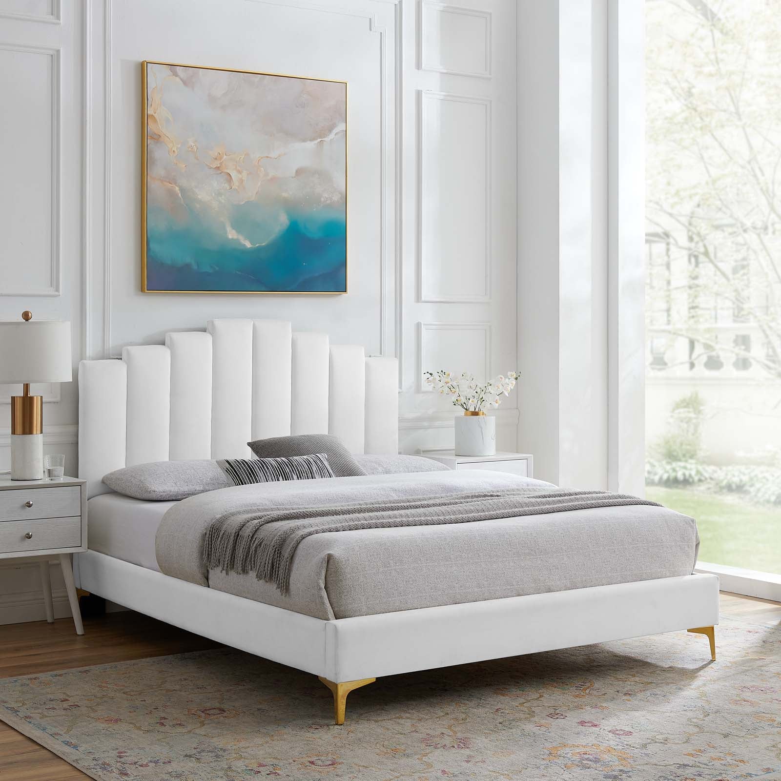 Elise Queen Performance Velvet Platform Bed - East Shore Modern Home Furnishings