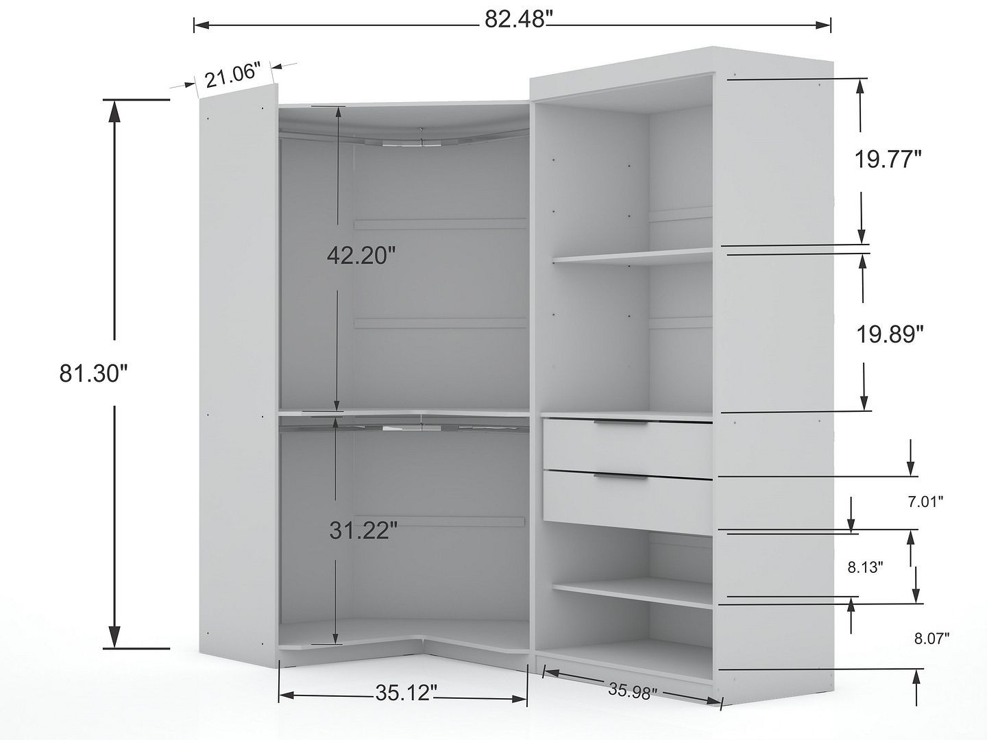Mulberry 3.0 Sectional Corner Wardrobe Closet - Set of 2
