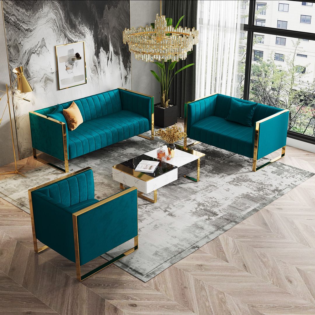 Trillium Velvet Sofa and Armchair Set of 3 - East Shore Modern Home Furnishings