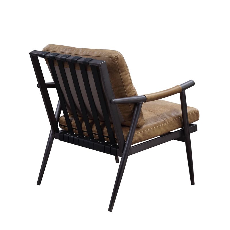 Anzan Top Grain Leather & Matt Iron Finish Accent Chair in Berham Chestnut - East Shore Modern Home Furnishings