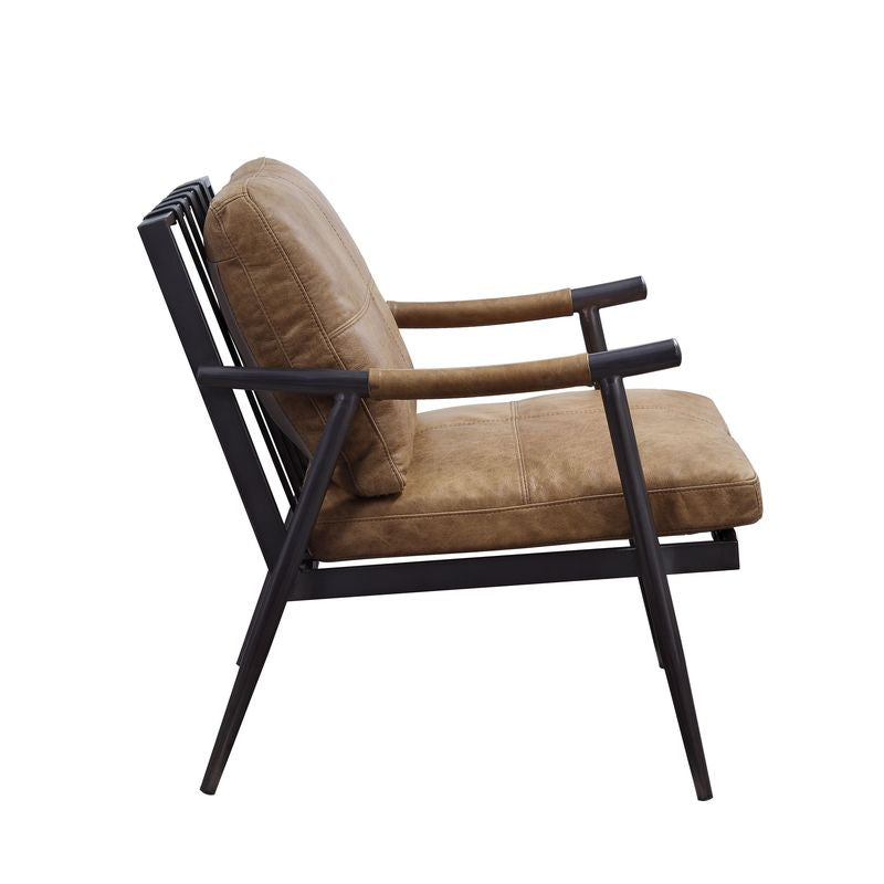 Anzan Top Grain Leather & Matt Iron Finish Accent Chair in Berham Chestnut - East Shore Modern Home Furnishings
