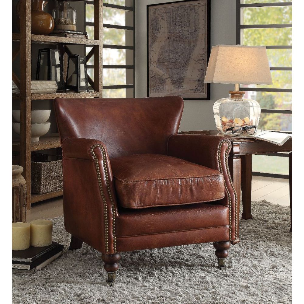 Leeds Top Grain Leather Accent Chair