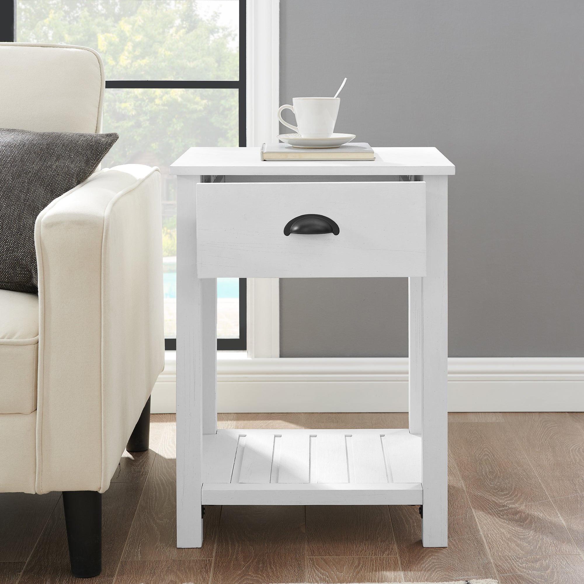 18" Country Farmhouse Single Drawer Side Table Set - East Shore Modern Home Furnishings