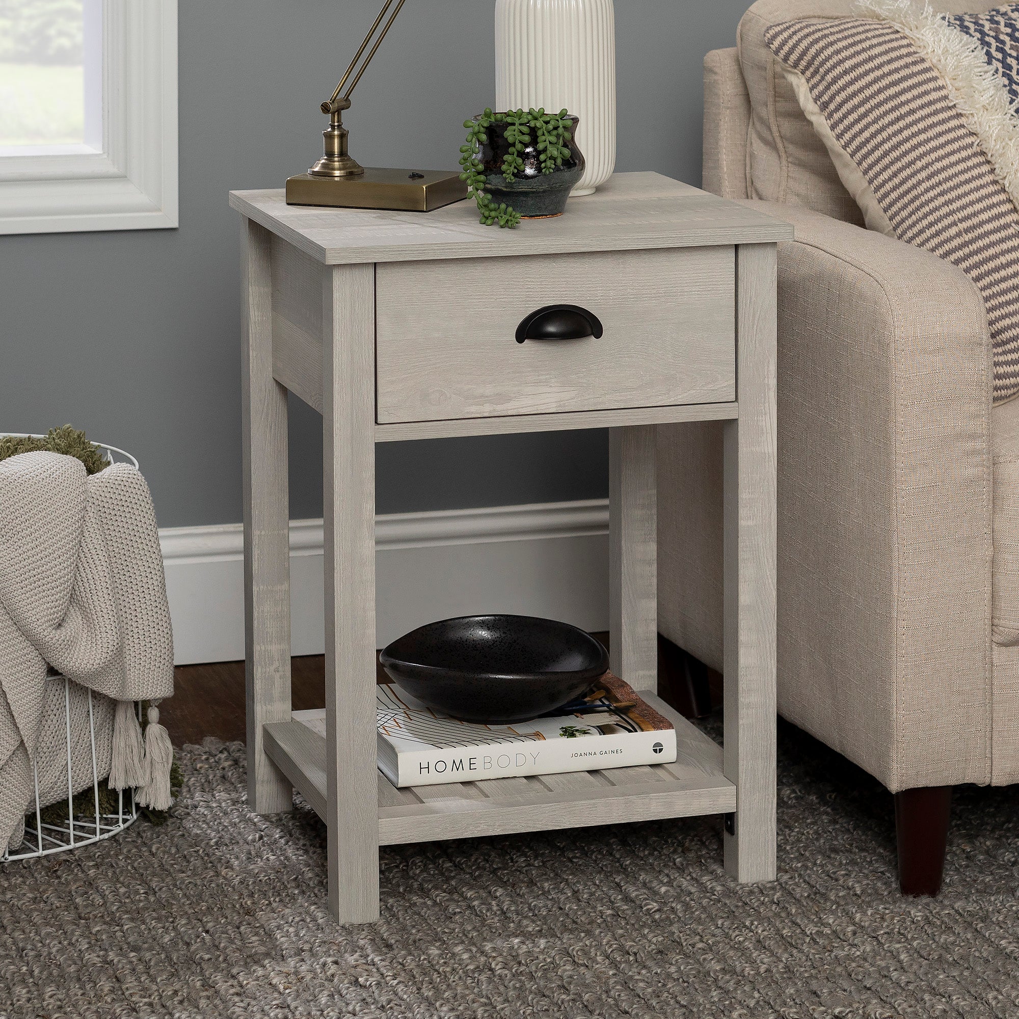 18" Country Farmhouse Single Drawer Side Table Set - East Shore Modern Home Furnishings