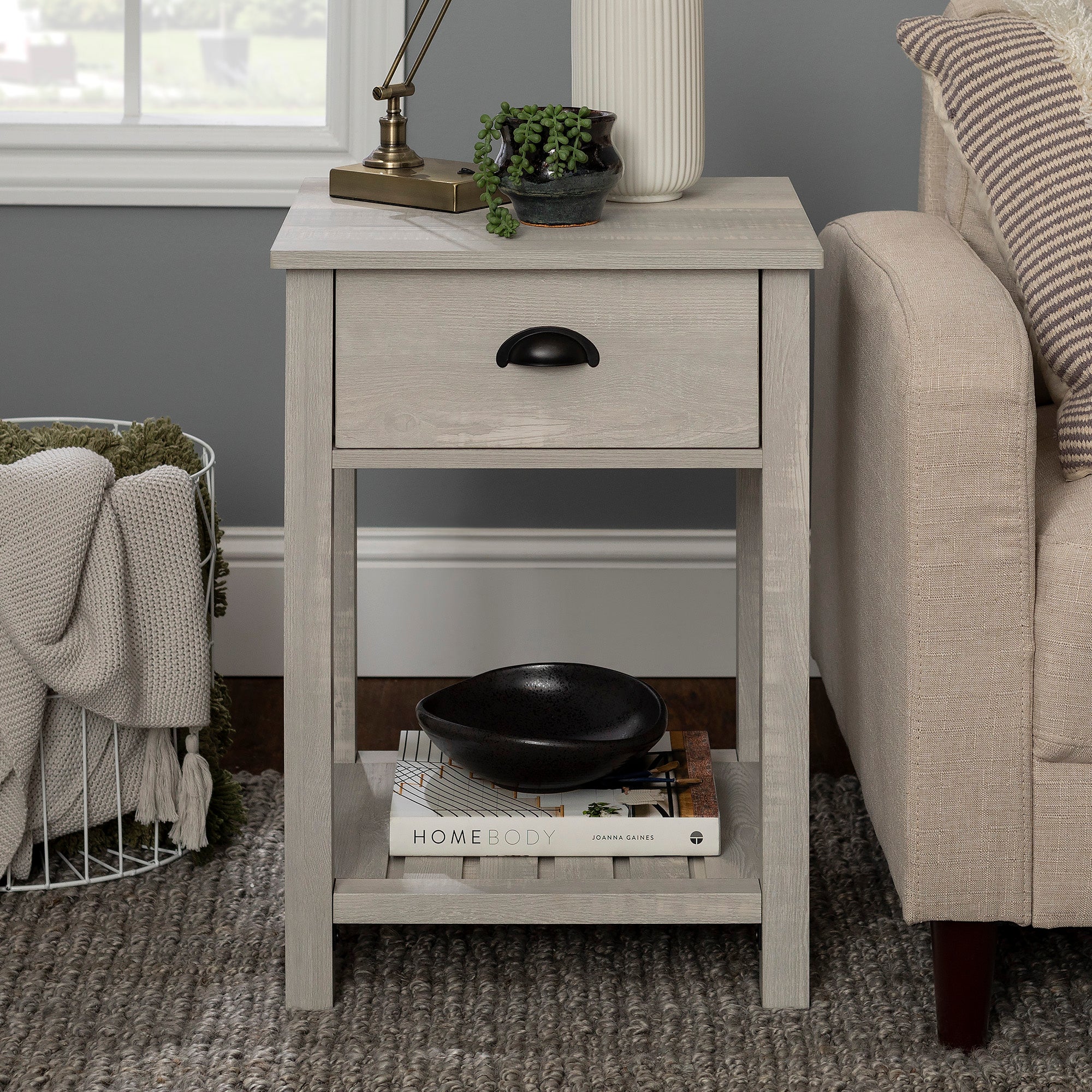 18" Country Farmhouse Single Drawer Side Table Set - East Shore Modern Home Furnishings