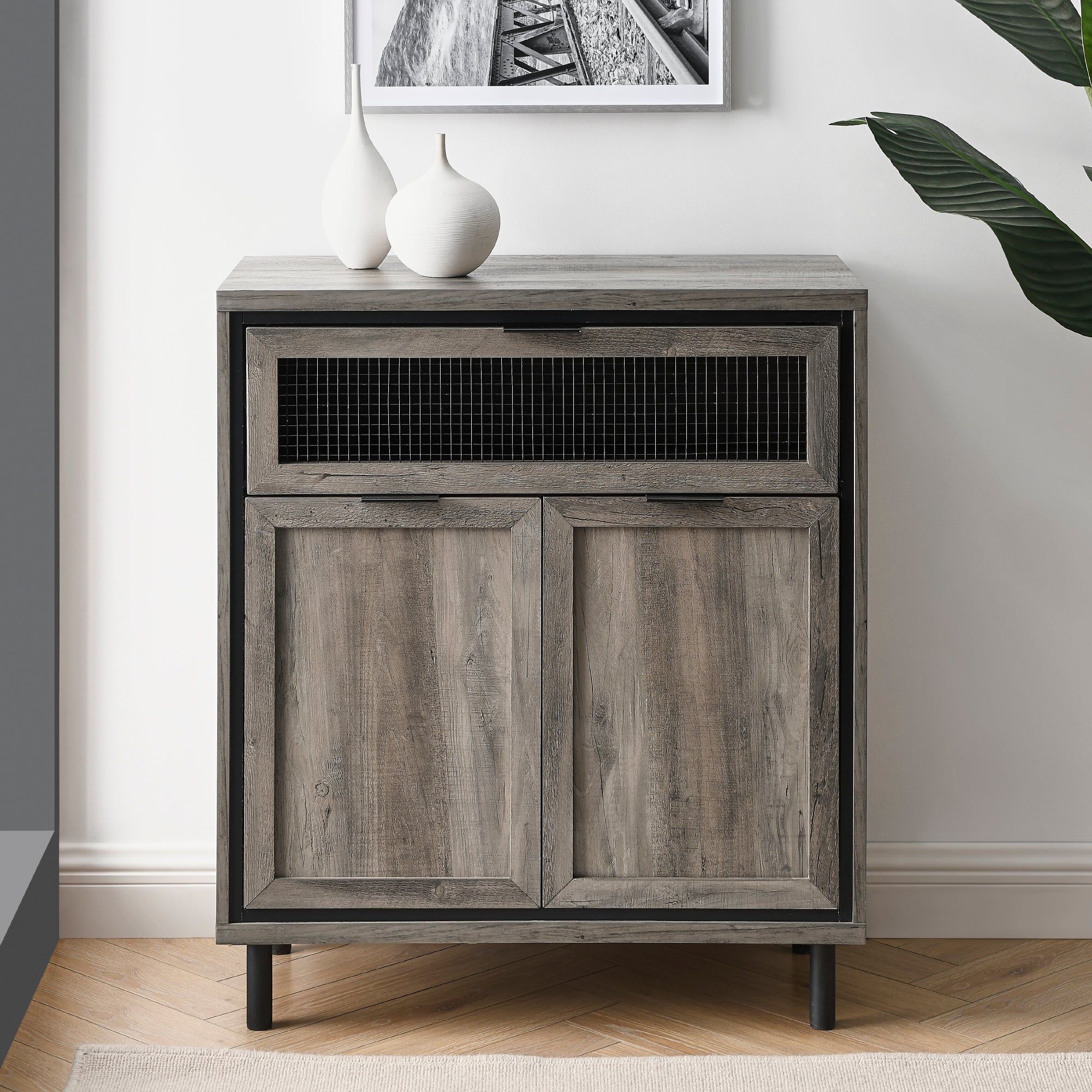 Jenson 30" Mesh Metal Drop Down Door Accent Cabinet - East Shore Modern Home Furnishings