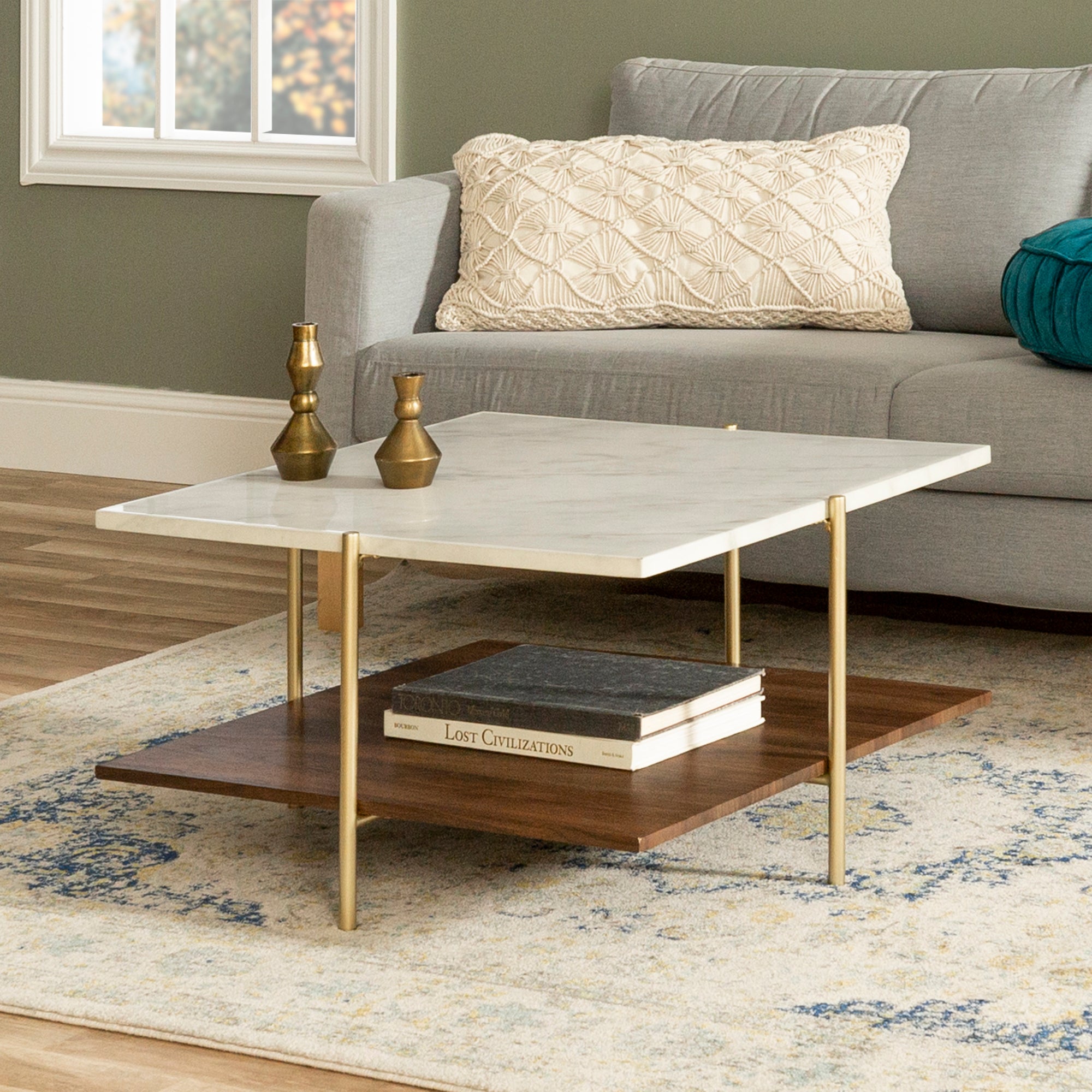 Simone Tri-Tone Faux Marble Mid Century Modern Square Coffee Table