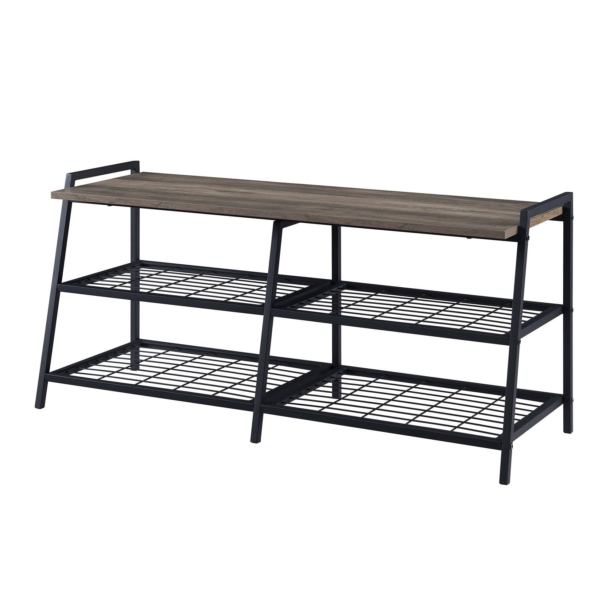 Arlo 42" Industrial Metal and Wood Entry Bench with Shoe Rack - East Shore Modern Home Furnishings