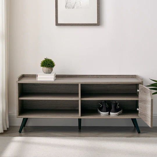 Modern Notched-Door Entry Bench with Shoe Storage