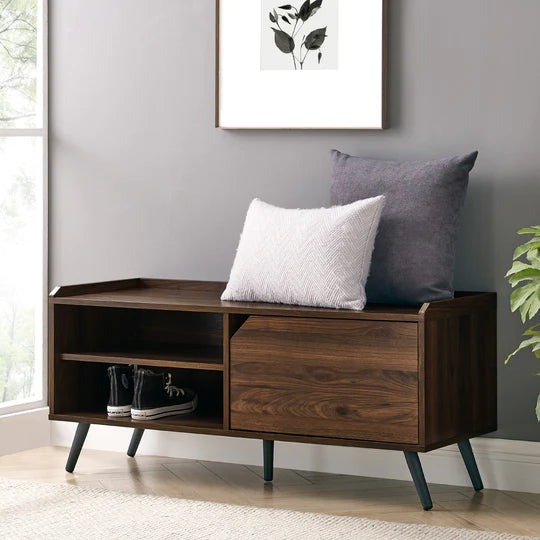 Modern Notched-Door Entry Bench with Shoe Storage - East Shore Modern Home Furnishings