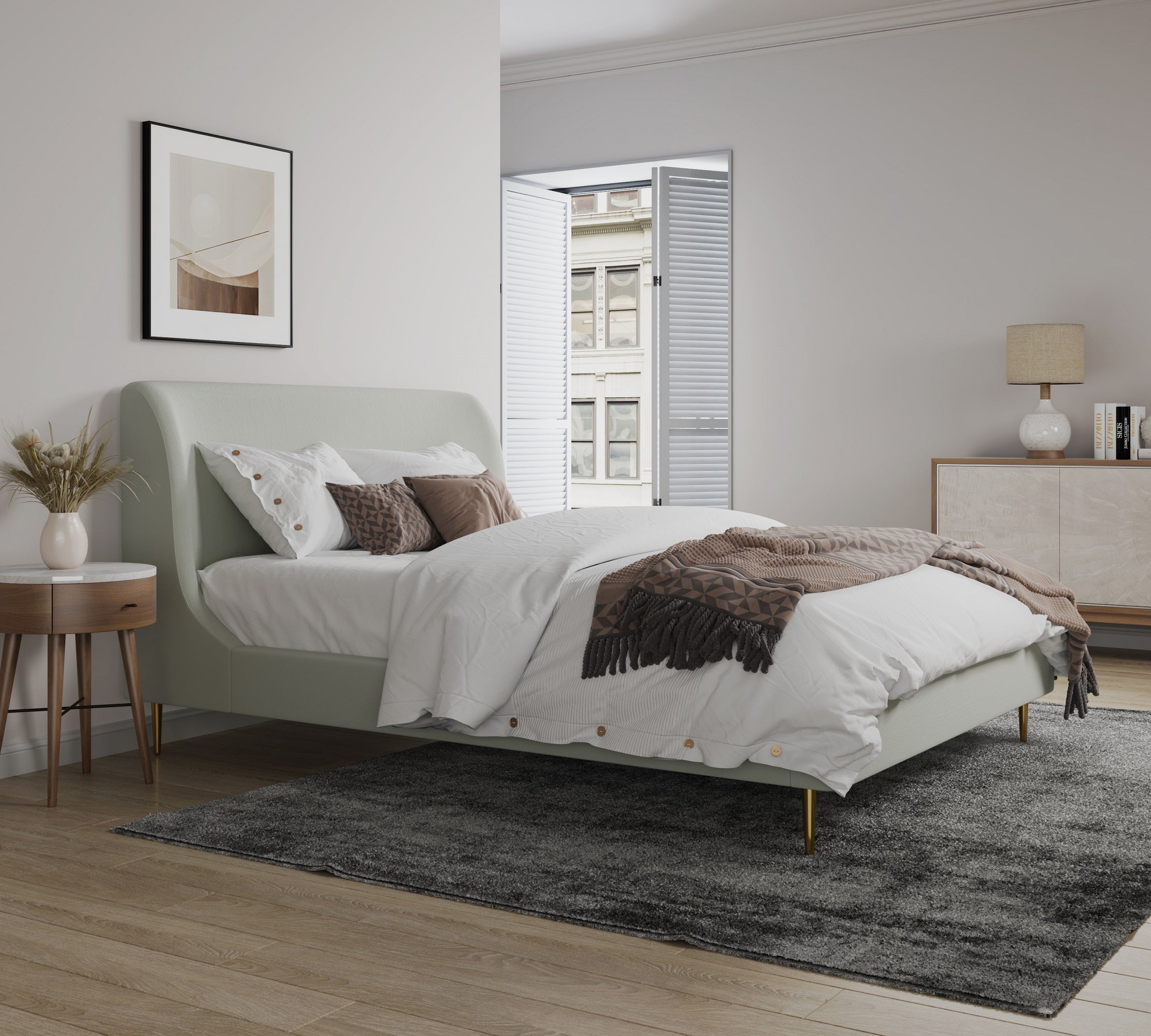 Heather Velvet Platform Bed Frame