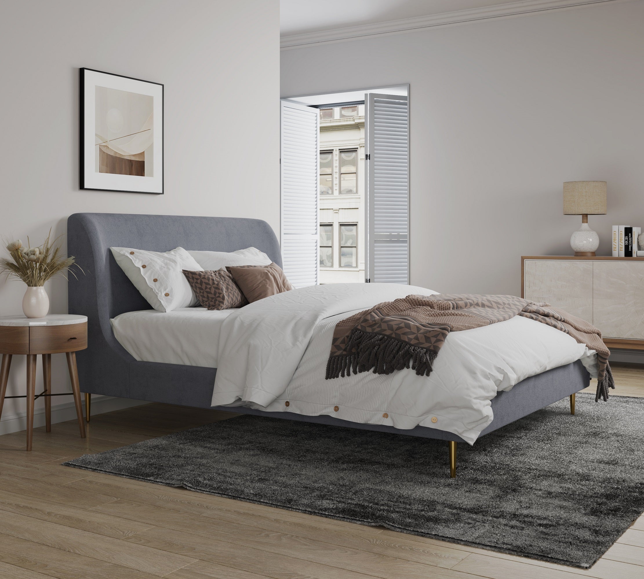 Heather Velvet Platform Bed Frame