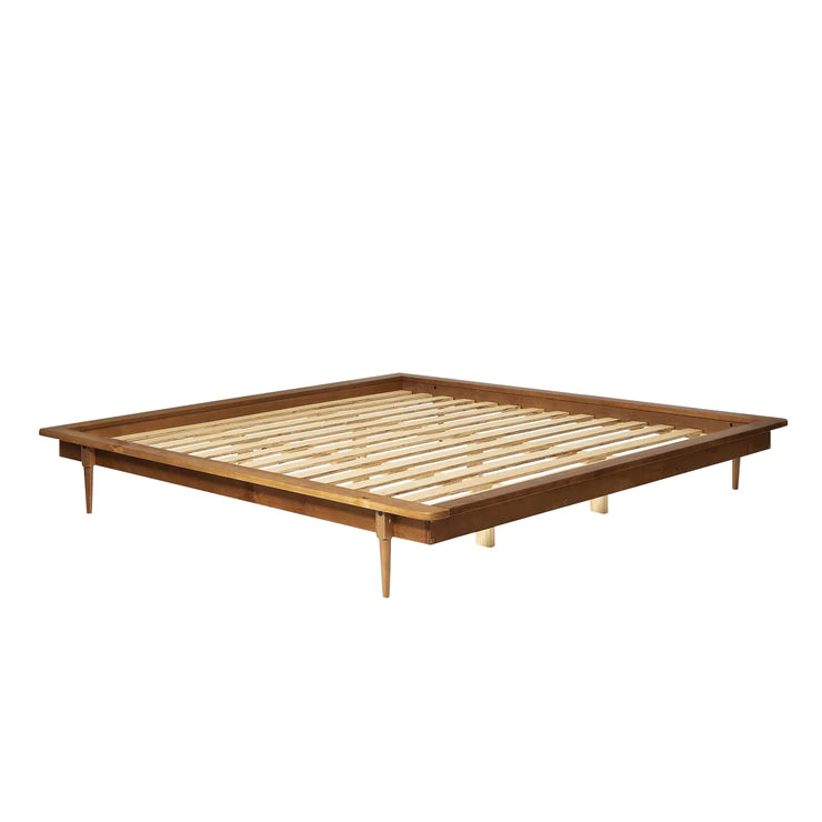 King Mid Century Modern Solid Wood Platform Bed