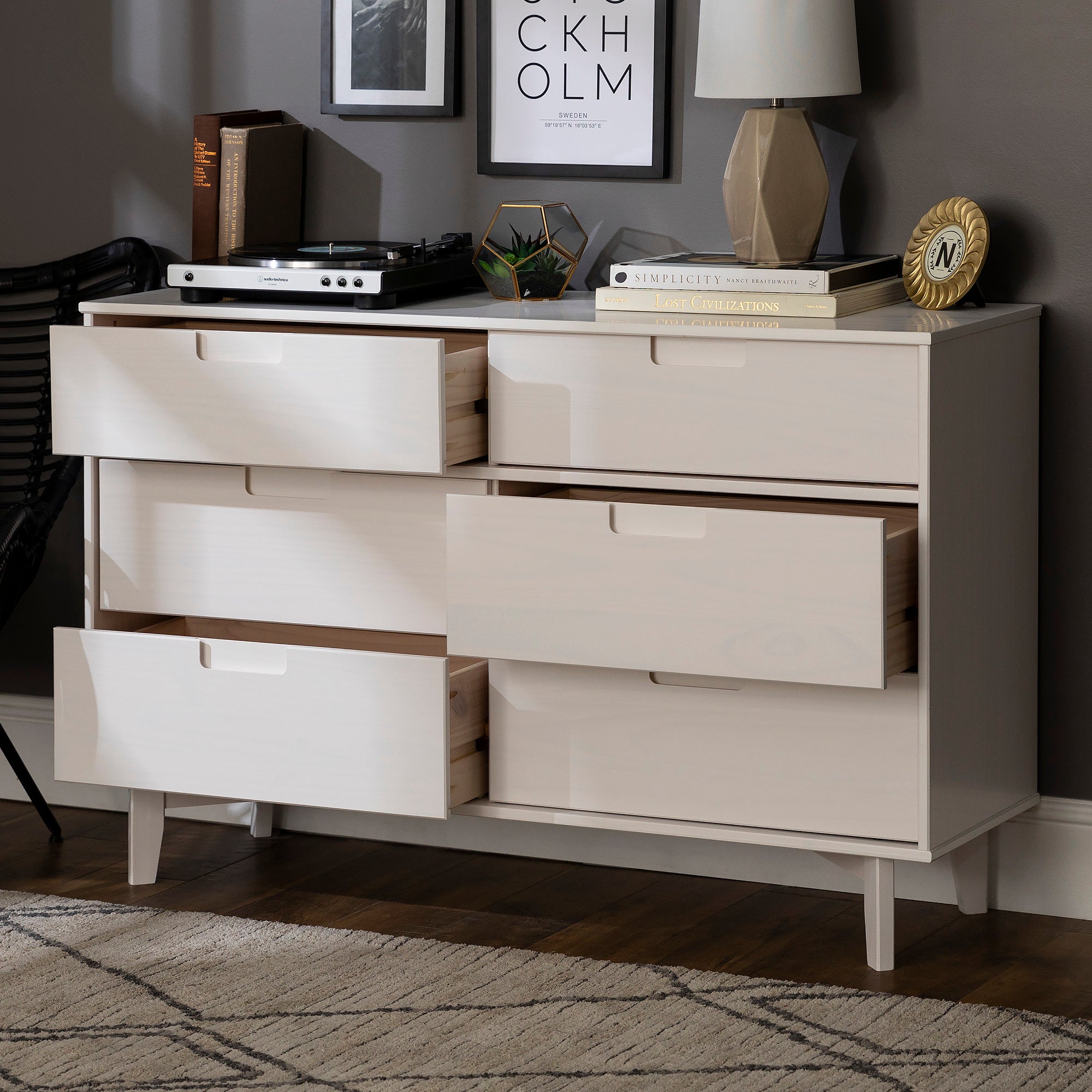 Sloane 6 Drawer Groove Handle Wood Dresser