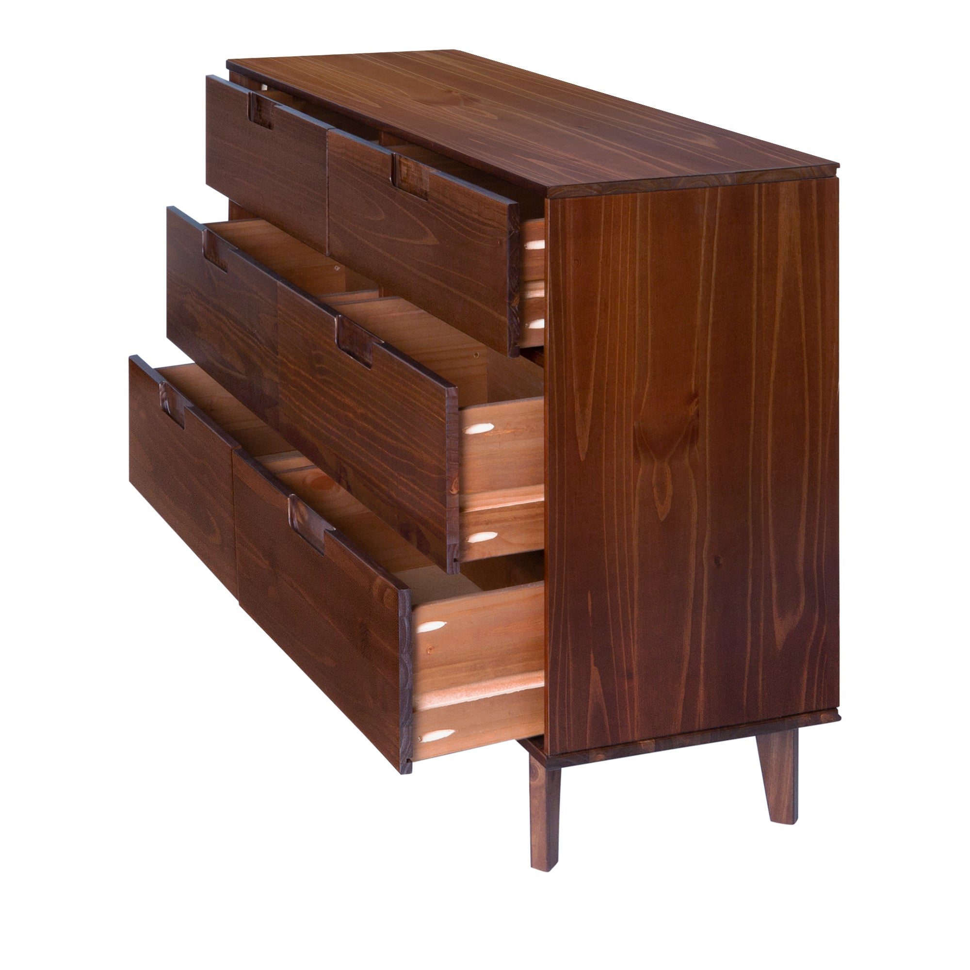 Walker Edison 6 Drawer Mid Century Modern Wood Dresser Caramel