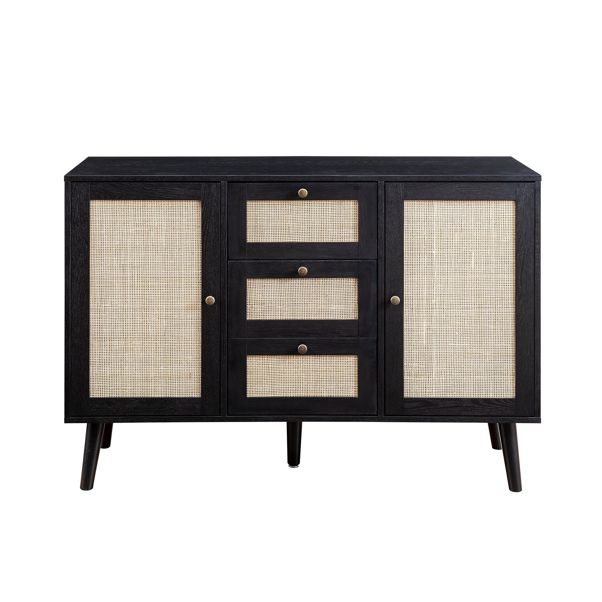 Boho 3 Drawer Solid Wood and Rattan Sideboard