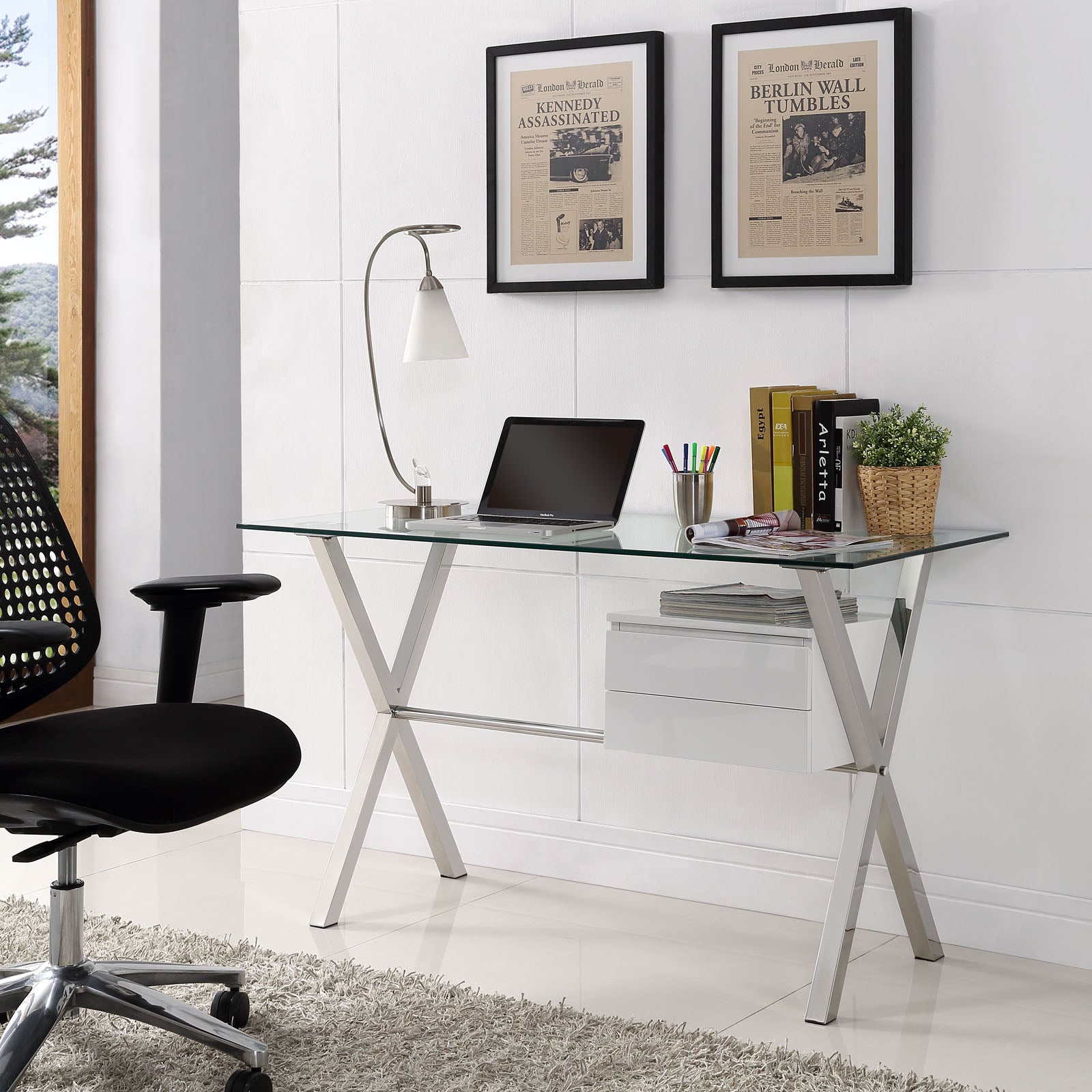 Stasis Glass Top Office Desk - East Shore Modern Home Furnishings