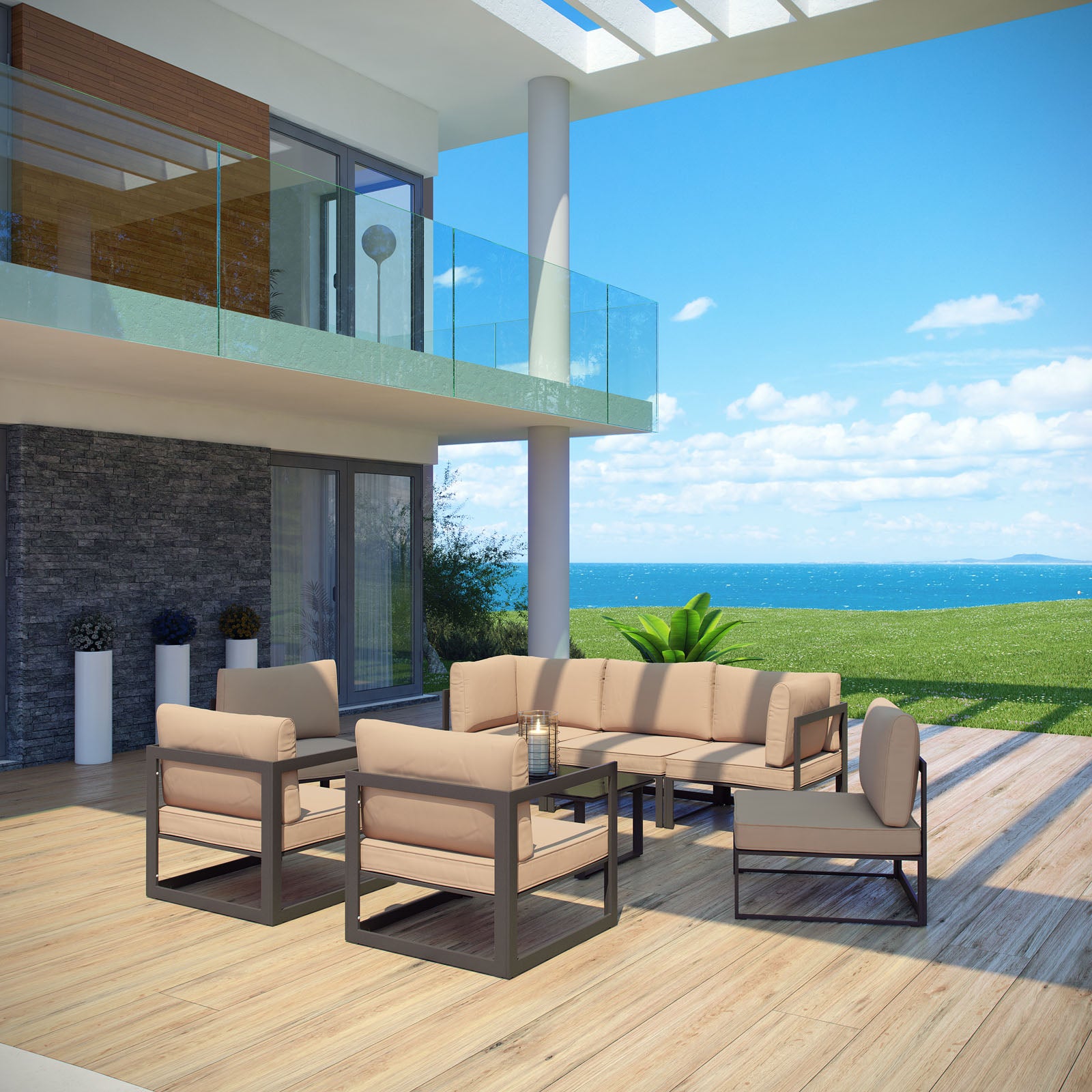 Fortuna 8 Piece Outdoor Patio Sectional Sofa Set - East Shore Modern Home Furnishings