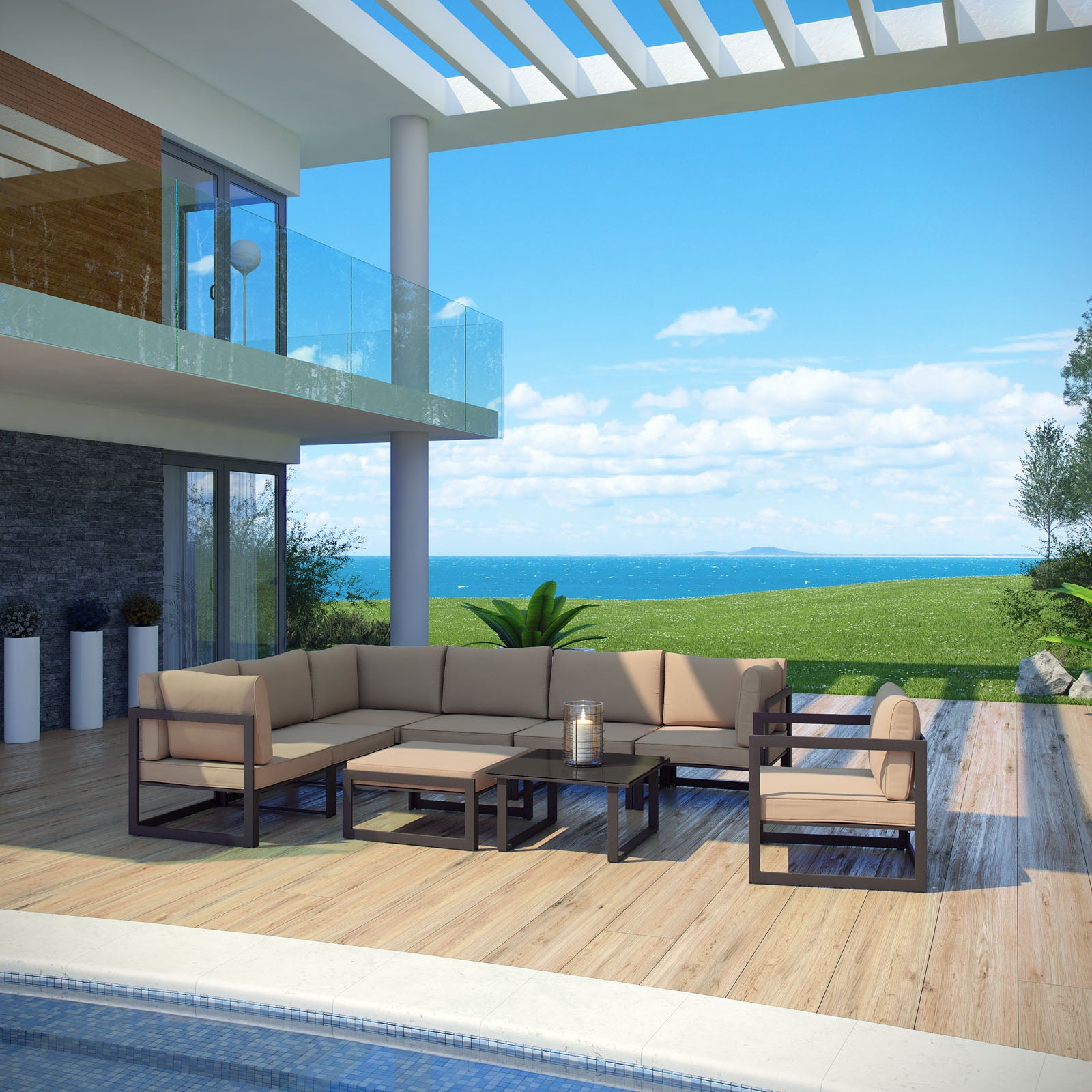 Fortuna 9 Piece Outdoor Patio Sectional Sofa Set - East Shore Modern Home Furnishings