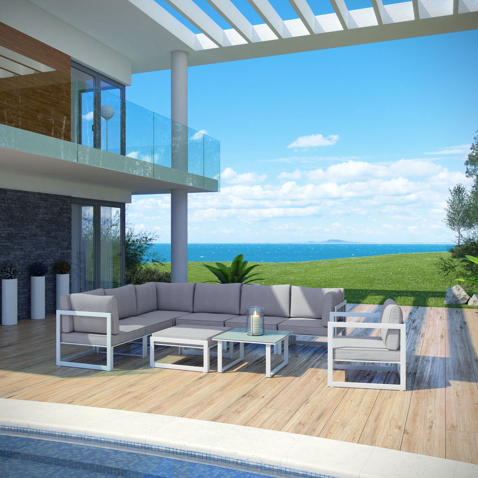 Fortuna 9 Piece Outdoor Patio Sectional Sofa Set - East Shore Modern Home Furnishings
