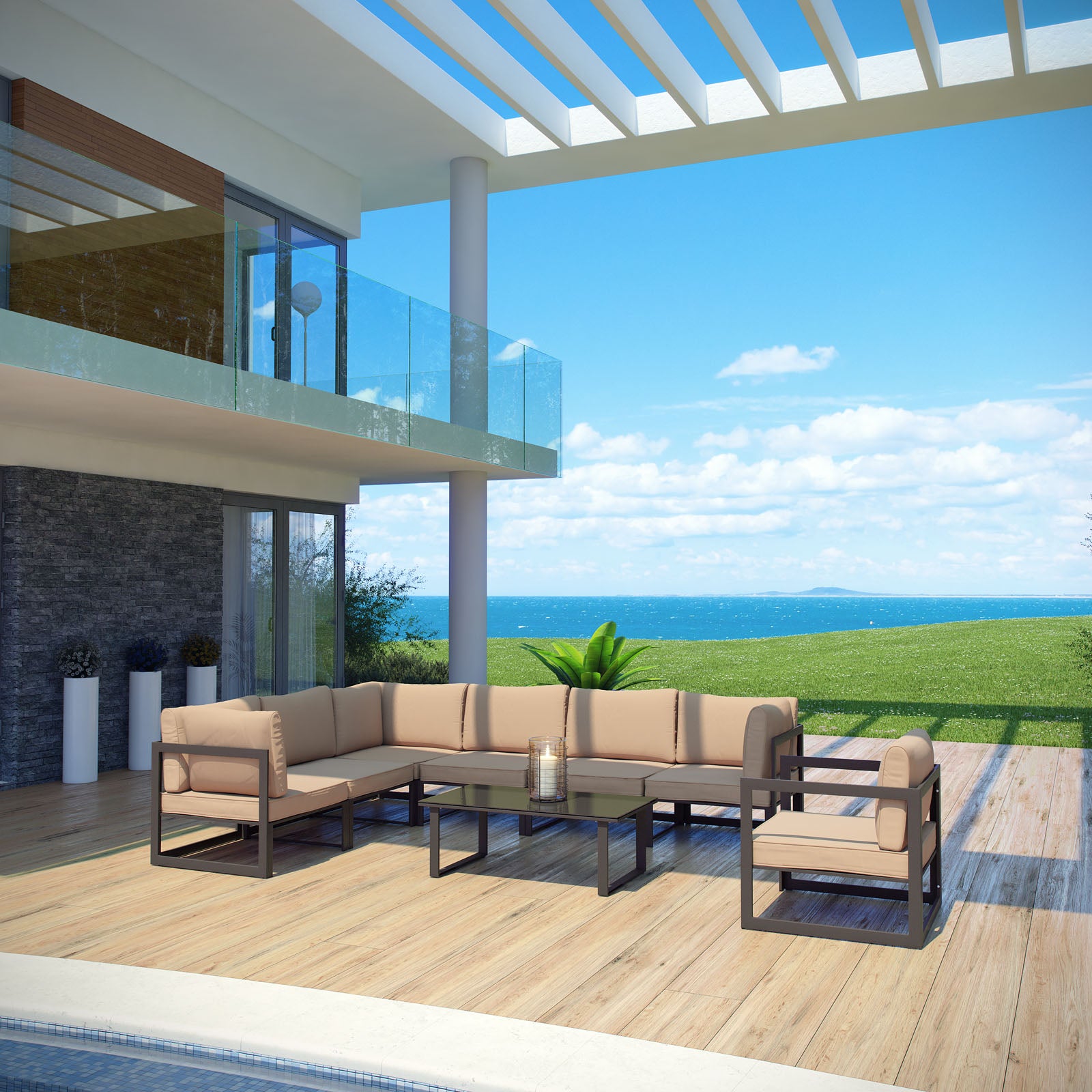 Fortuna 8 Piece Outdoor Patio Sectional Sofa Set