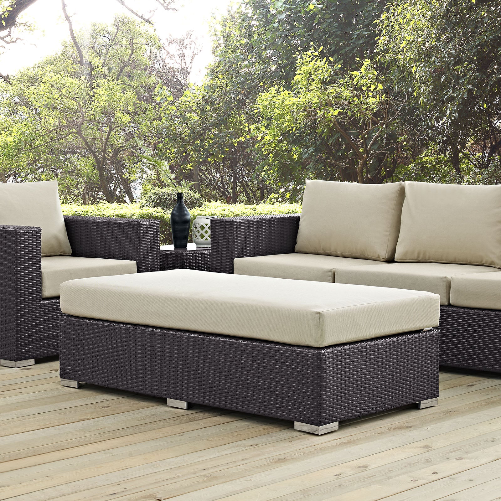 Convene Outdoor Patio Fabric Rectangle Ottoman - East Shore Modern Home Furnishings