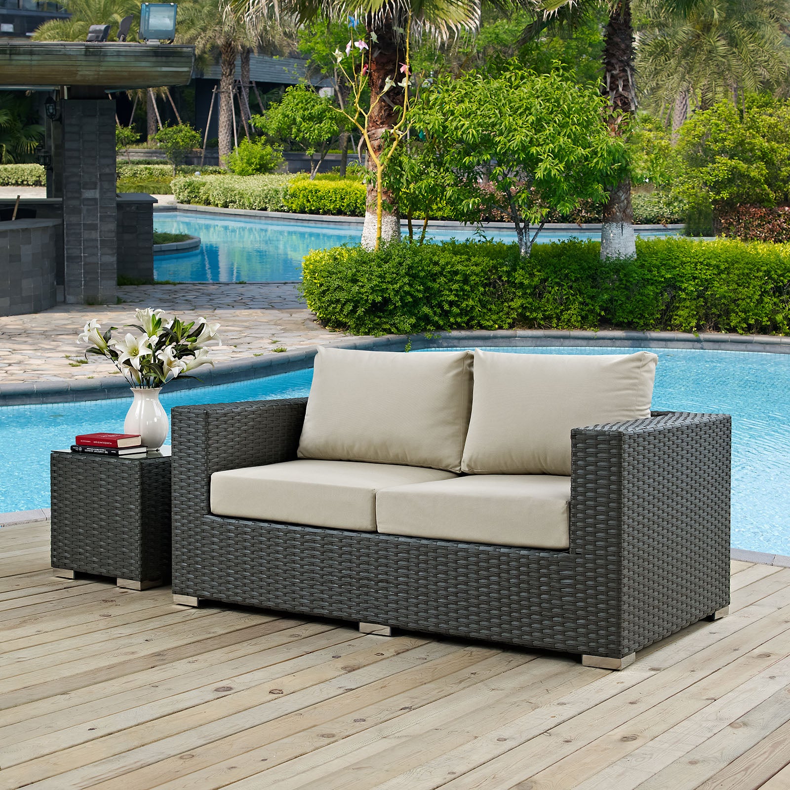 Sojourn Outdoor Patio Sunbrella® Loveseat - East Shore Modern Home Furnishings