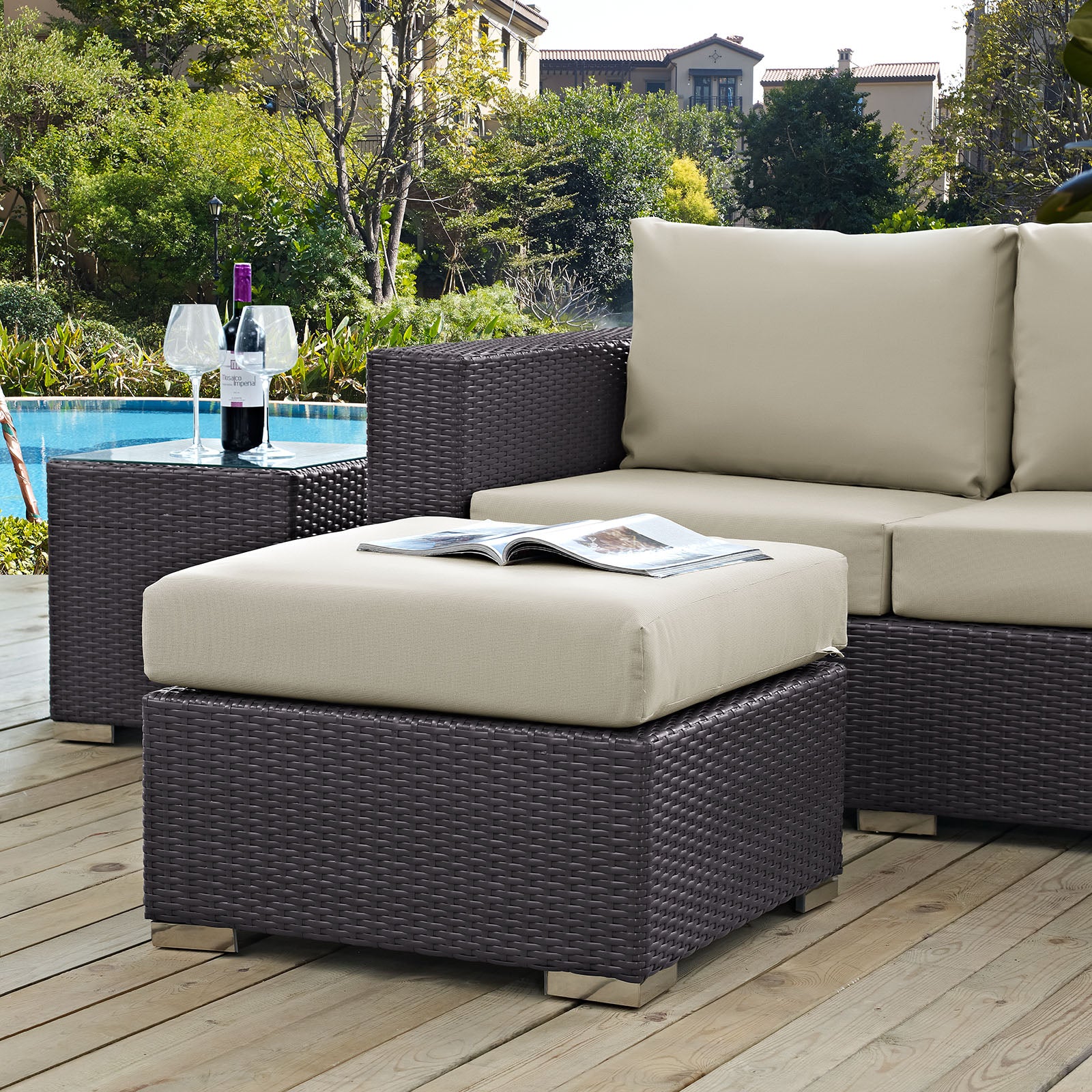 Convene Outdoor Patio Fabric Square Ottoman - East Shore Modern Home Furnishings