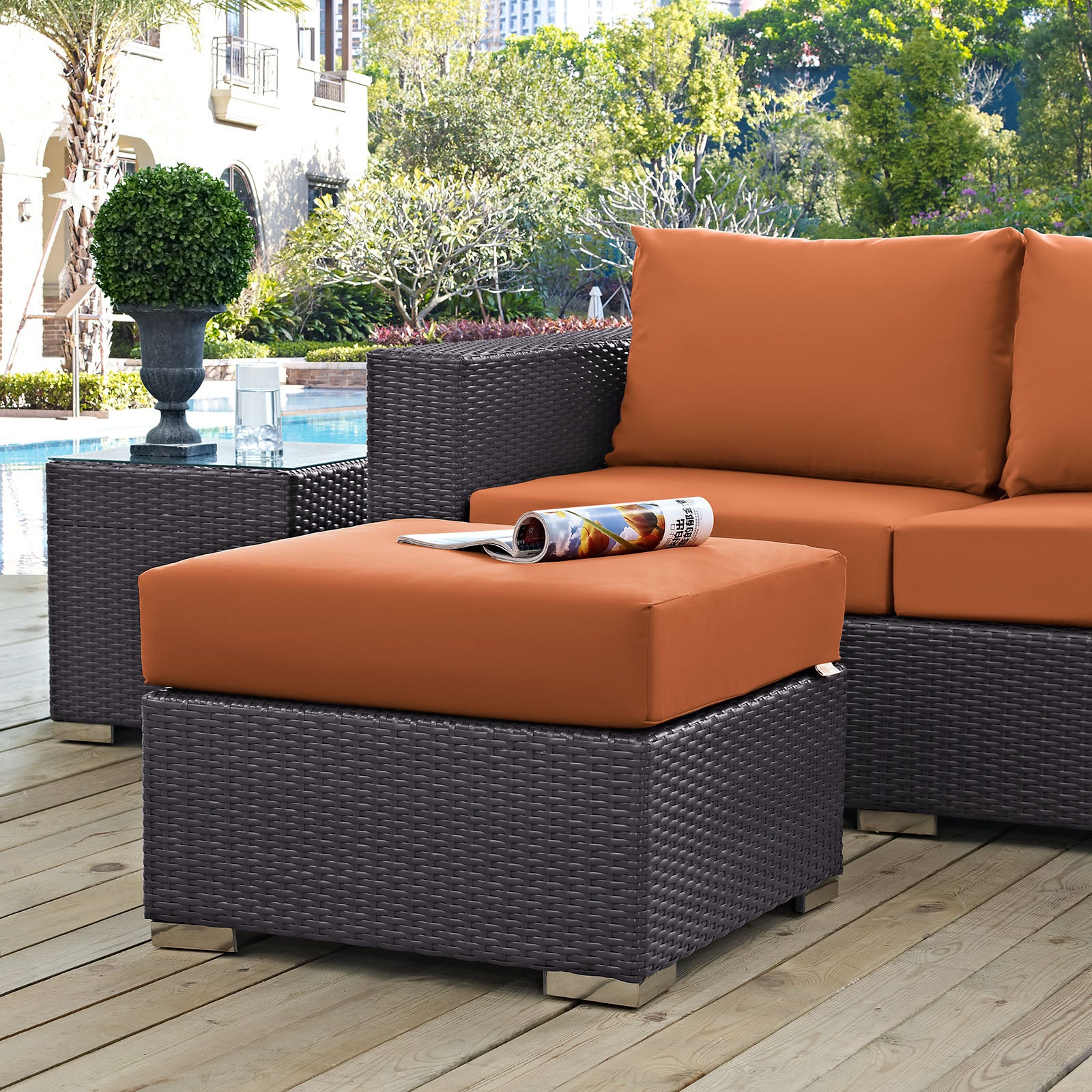Convene Outdoor Patio Fabric Square Ottoman