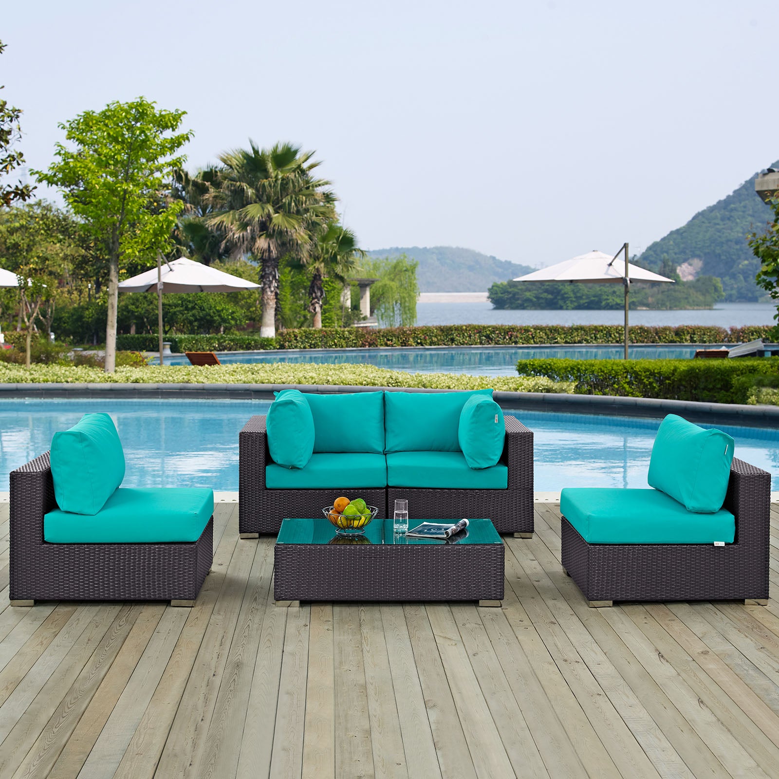 Convene 5 Piece Outdoor Patio Sectional Set
