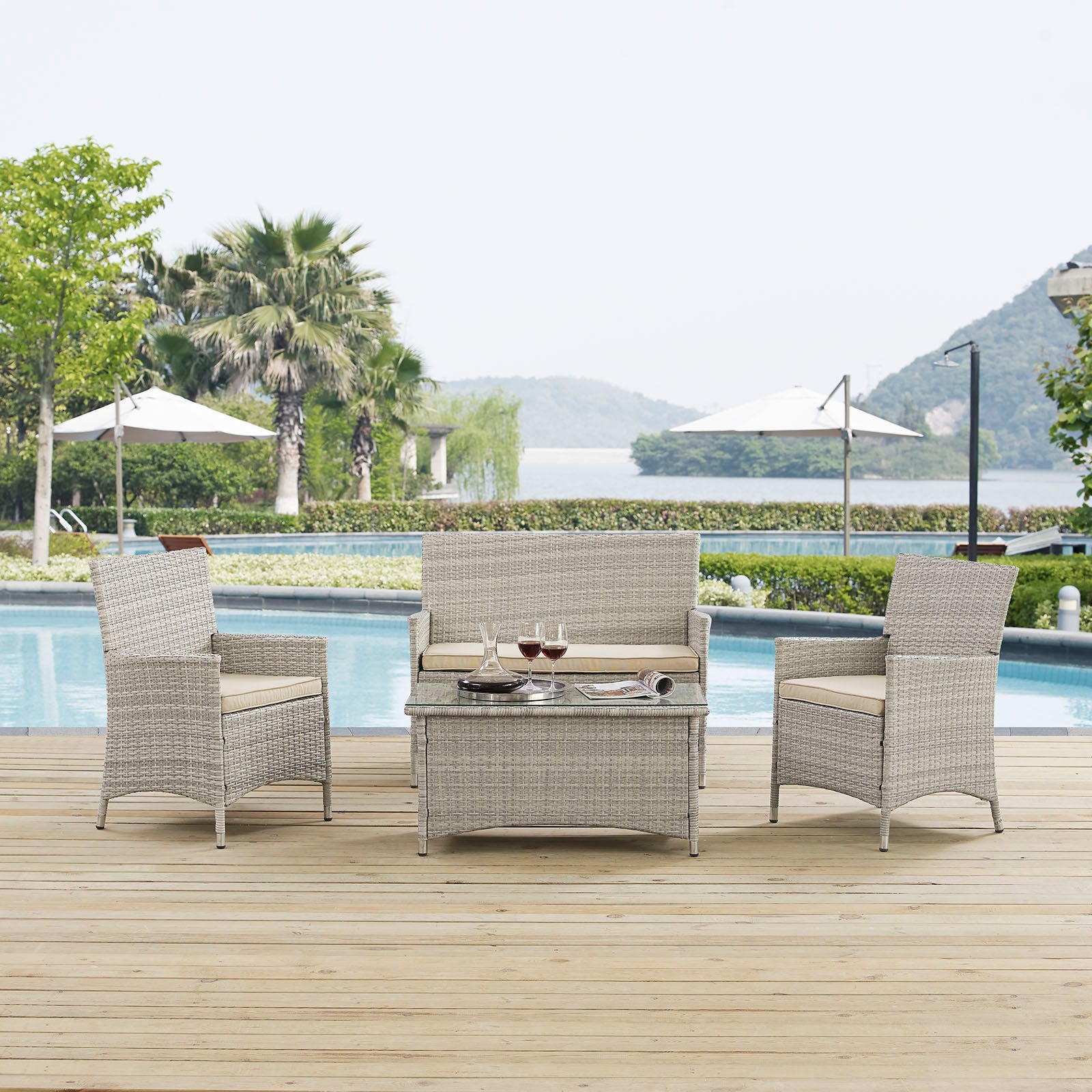 Bridge 4 Piece Outdoor Patio Patio Conversation Set - East Shore Modern Home Furnishings