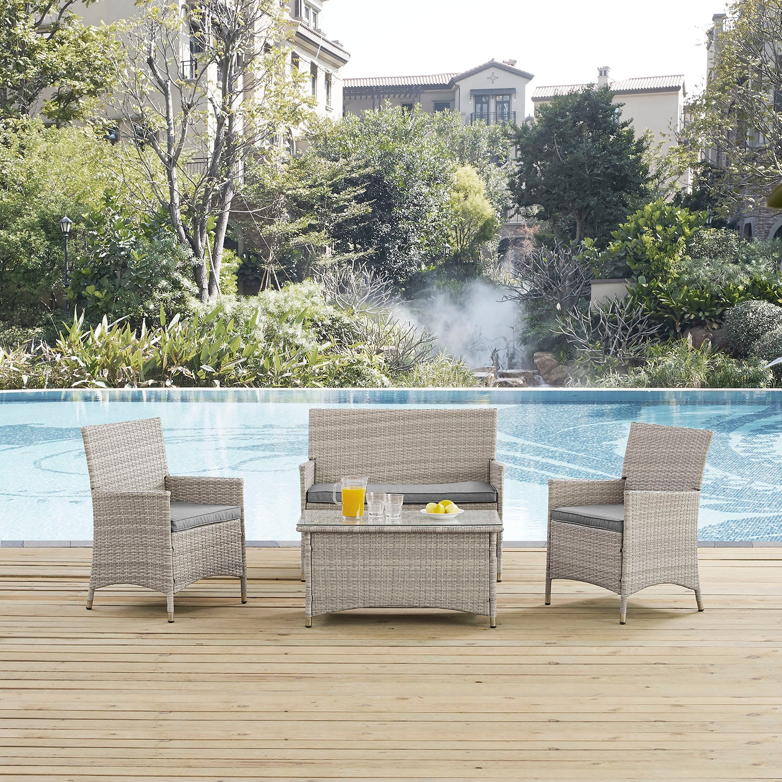 Bridge 4 Piece Outdoor Patio Patio Conversation Set - East Shore Modern Home Furnishings